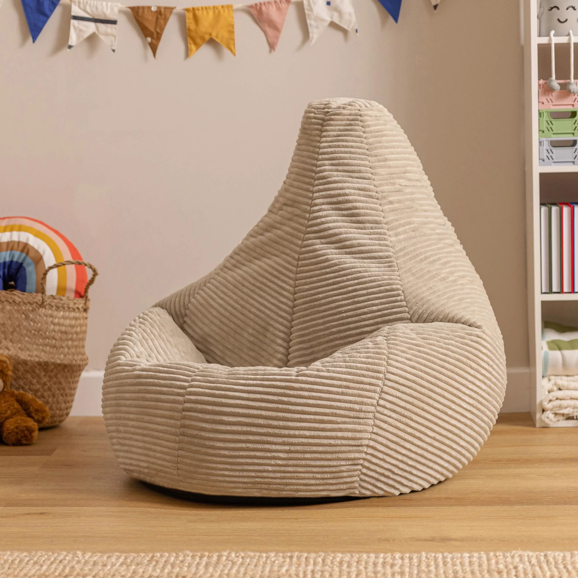 Icon Dalton Puff Infantil, Suaves y Cómodos Tela de Pana, Puff con Relleno Includio, Sillas Infantiles, Sillon Niños Infantil para Decoracion Habitacion Niña o Niño, Piedra Beige