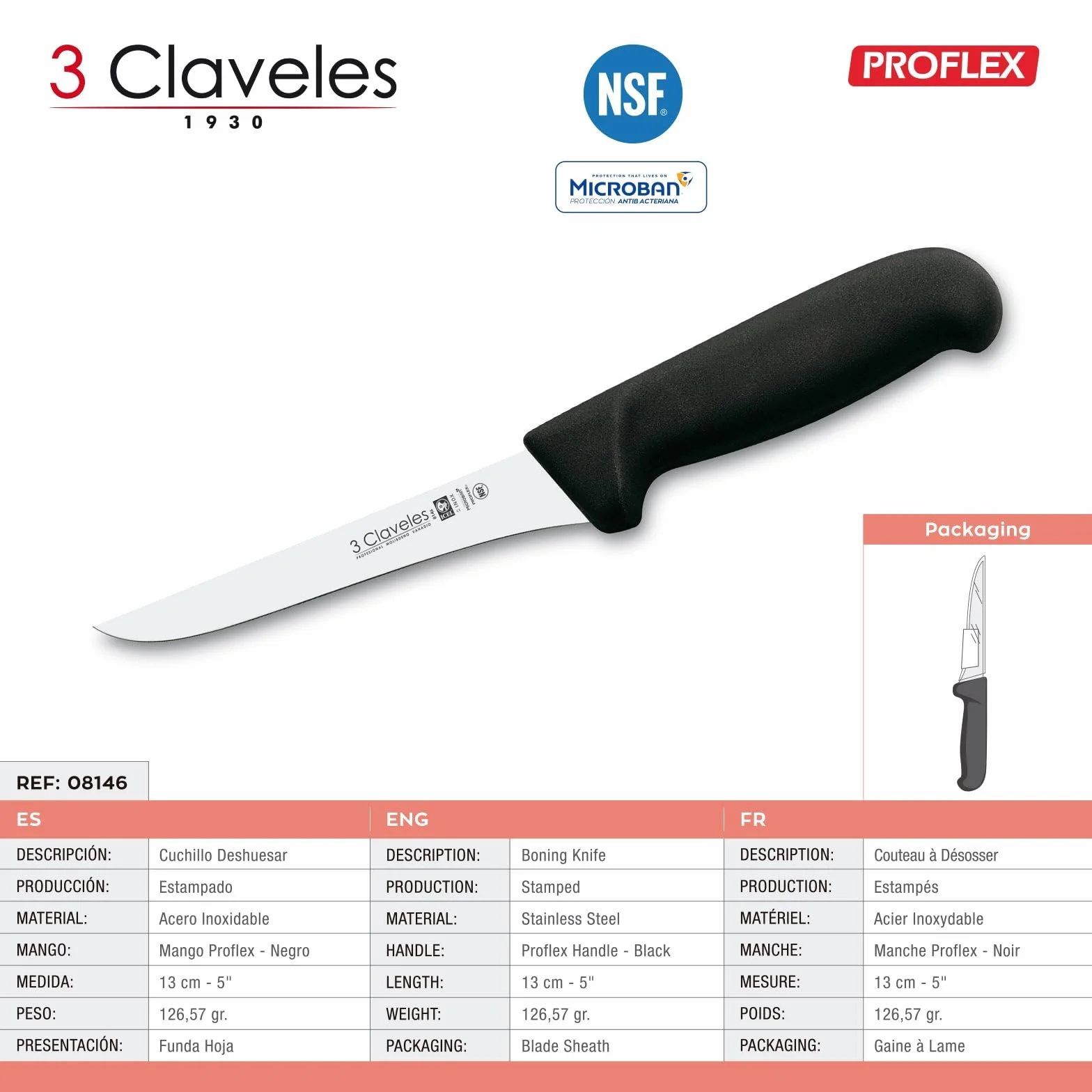PracticFood Juego de Cuchillos Profesionales Selección Super Chef, Jamonero Alveolado 29 cm con Accesorios (3C PREMIUM II)