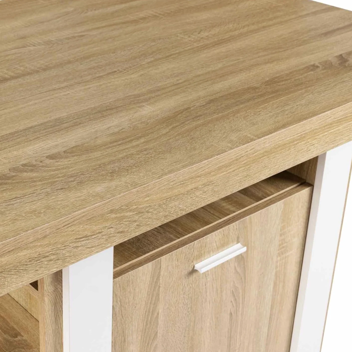 IDMarket - Ilot Central Phoenix 110 cm Madera y Blanco con almacenamiento