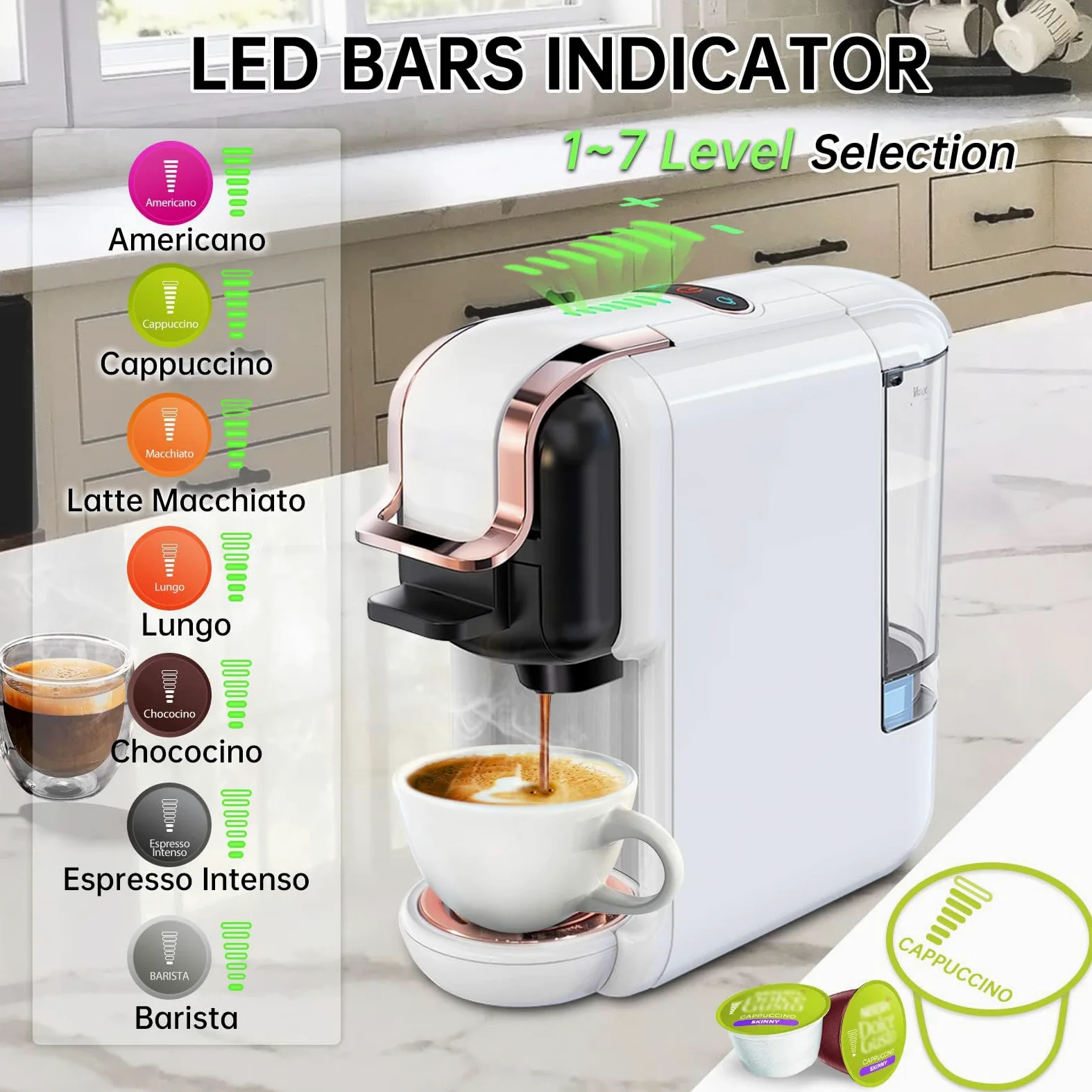 Cafetera de café multicápsulas con presión de 19 bares para cápsulas y espresso, ideal para uso doméstico u oficina