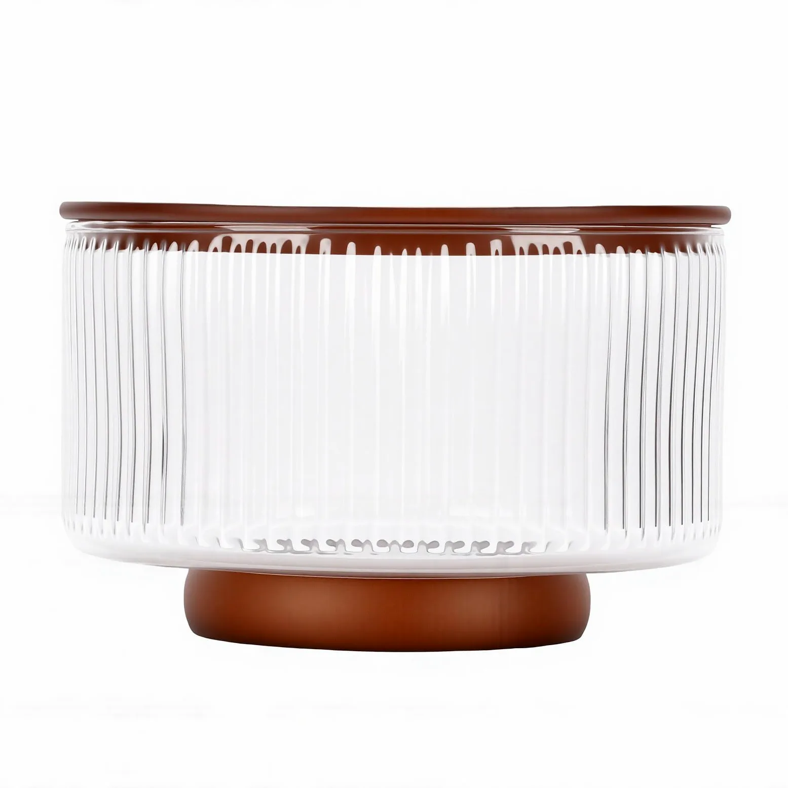 Fockety Ensaladera de Vidrio con Tapa y Base de Madera, 7.9in, para (Medio) | Tazón grande para servir, plato versátil para mezclar, frutero, plato para bagatelas para cocina y fiestas