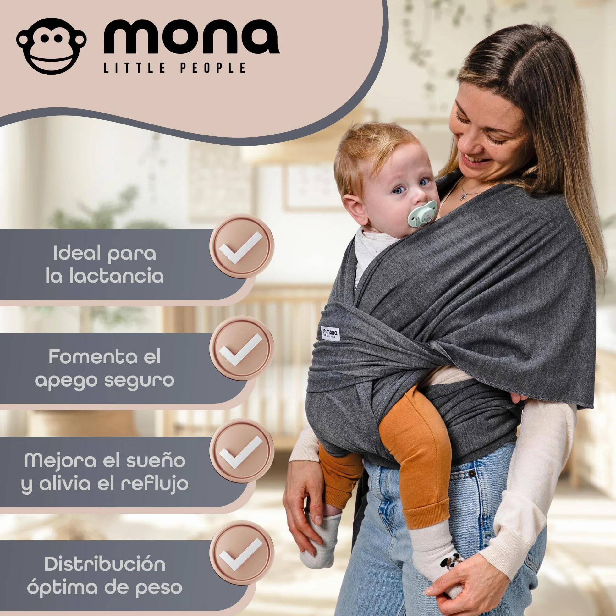 Fular Portabebés Ergonómico Transpirable Algodón Suave para Recién Nacidos hasta 15 kg Unisex con Bolsa y Babero