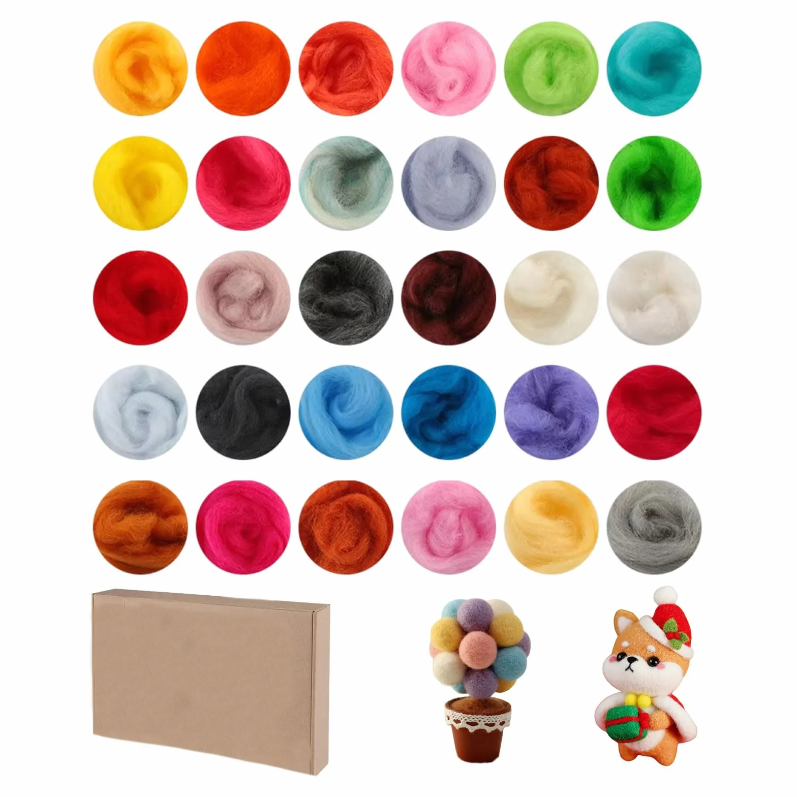 HJYDGJ Juego de 30 lana de oveja natural para principiantes, 30 colores cada uno de 10 gramos de lana de oveja, juego de fieltro, juego de iniciación para principiantes, proyectos de manualidades con