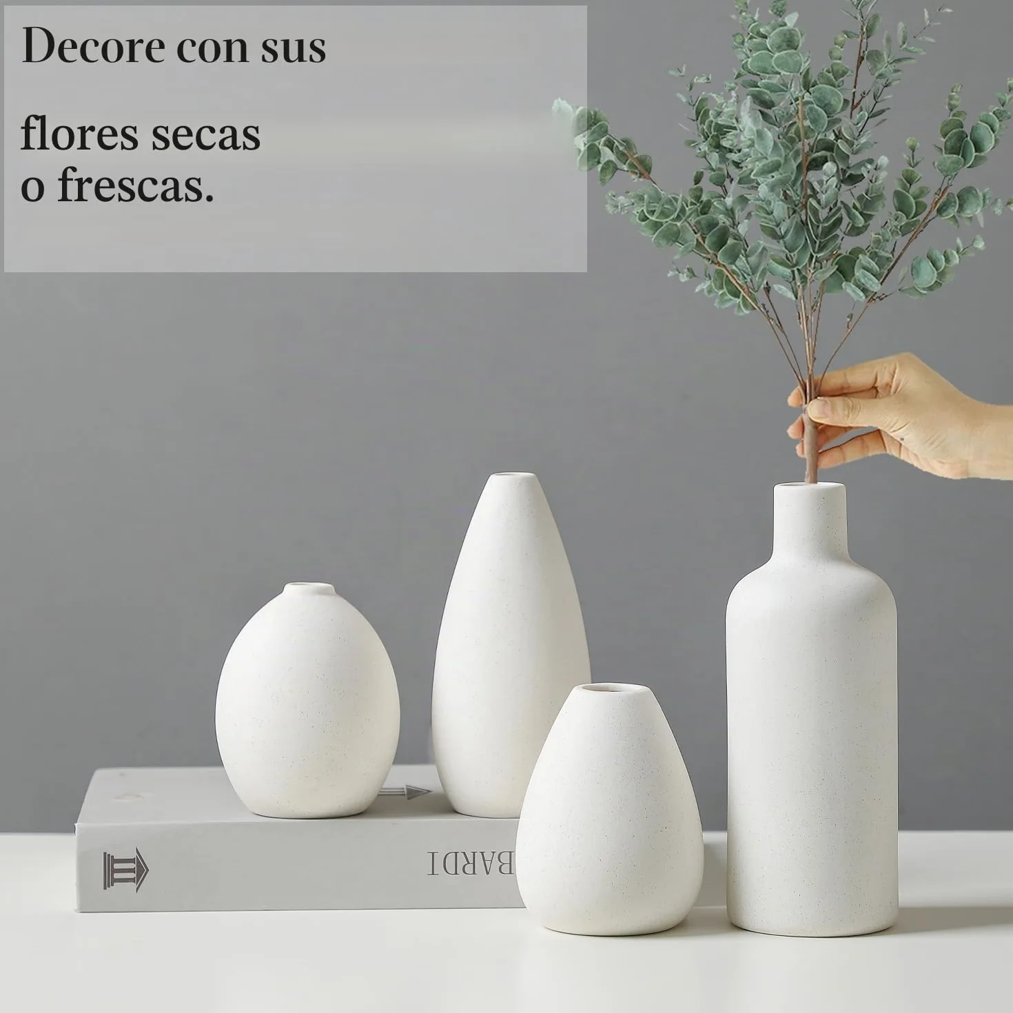 EMABT Jarrón de cerámica Blanco Set 4 pequeños para Flores, únicos para Piezas centrales, Modernos Decorativos para decoración del hogar Entrada de Mesa (Blanco)