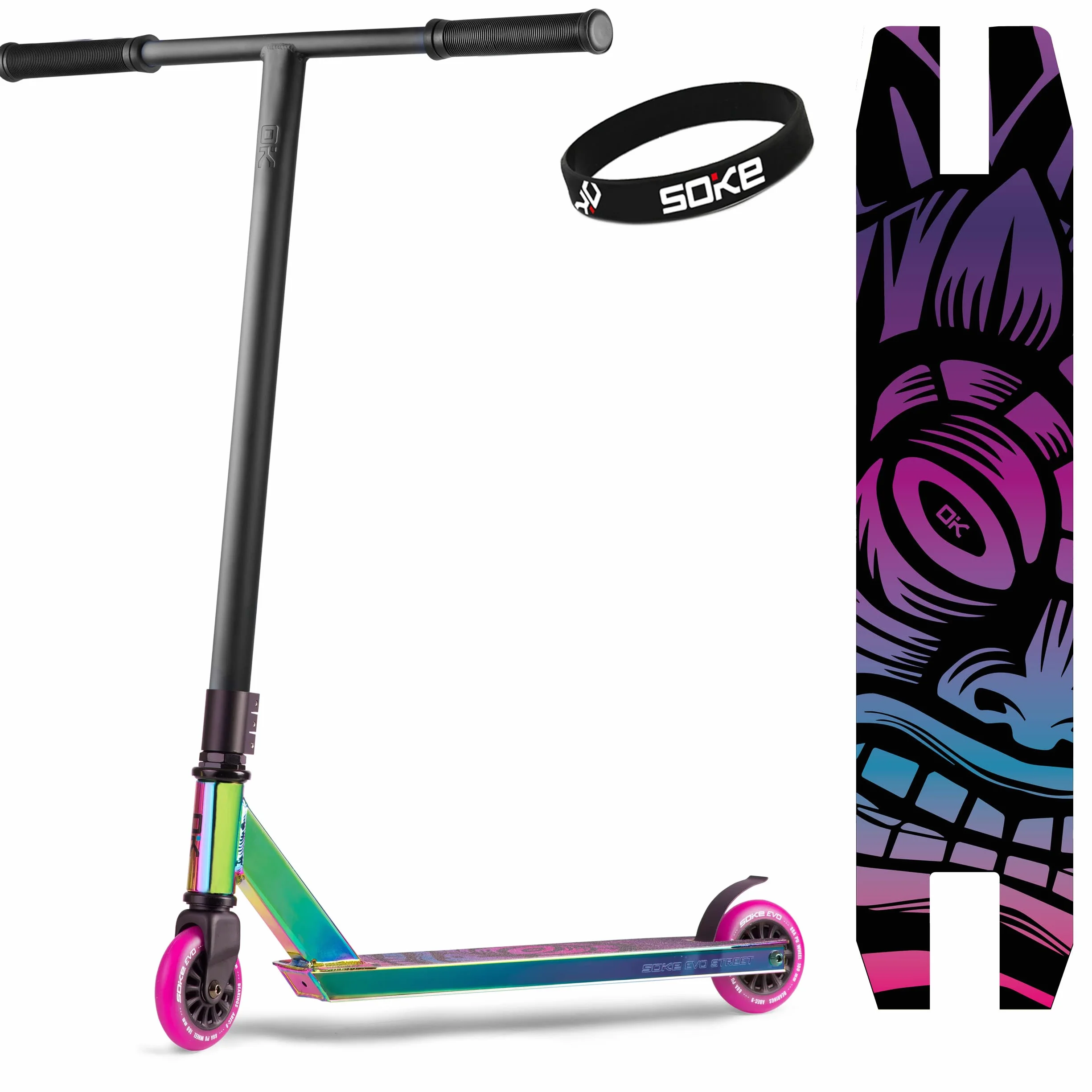 Soke Patinete Freestyle Trick Scooter 360° Manillar ABEC-9 Freno Flex Fender Black Neochrome Evo Street