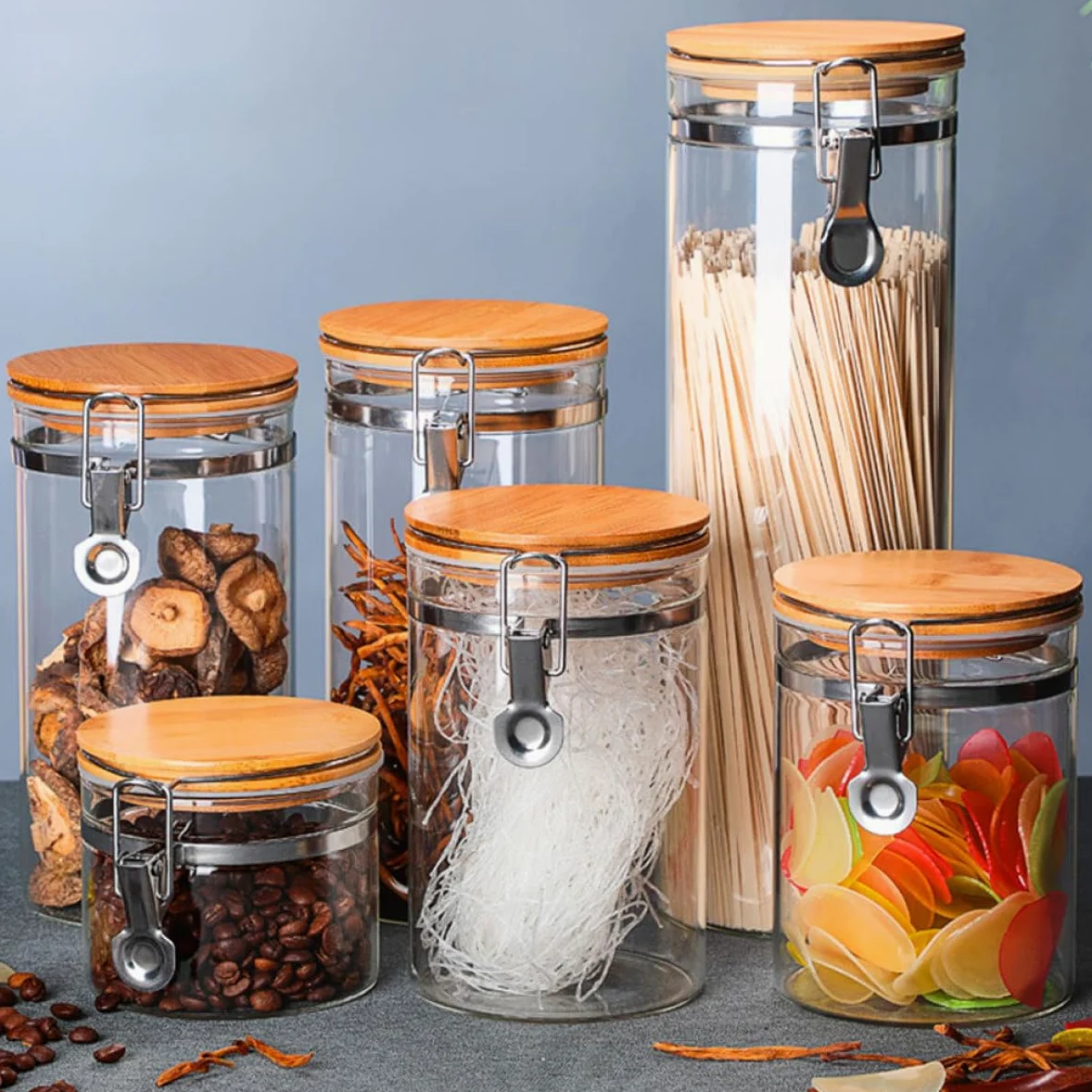 2 Frascos Herméticos de Cocina de Vidrio Cierre de Acero Inoxidable 1280 Ml y 1140 Ml Recipientes para Almacenar Alimentos Secos como Arroz Harina y Frutos Secos Ideales para