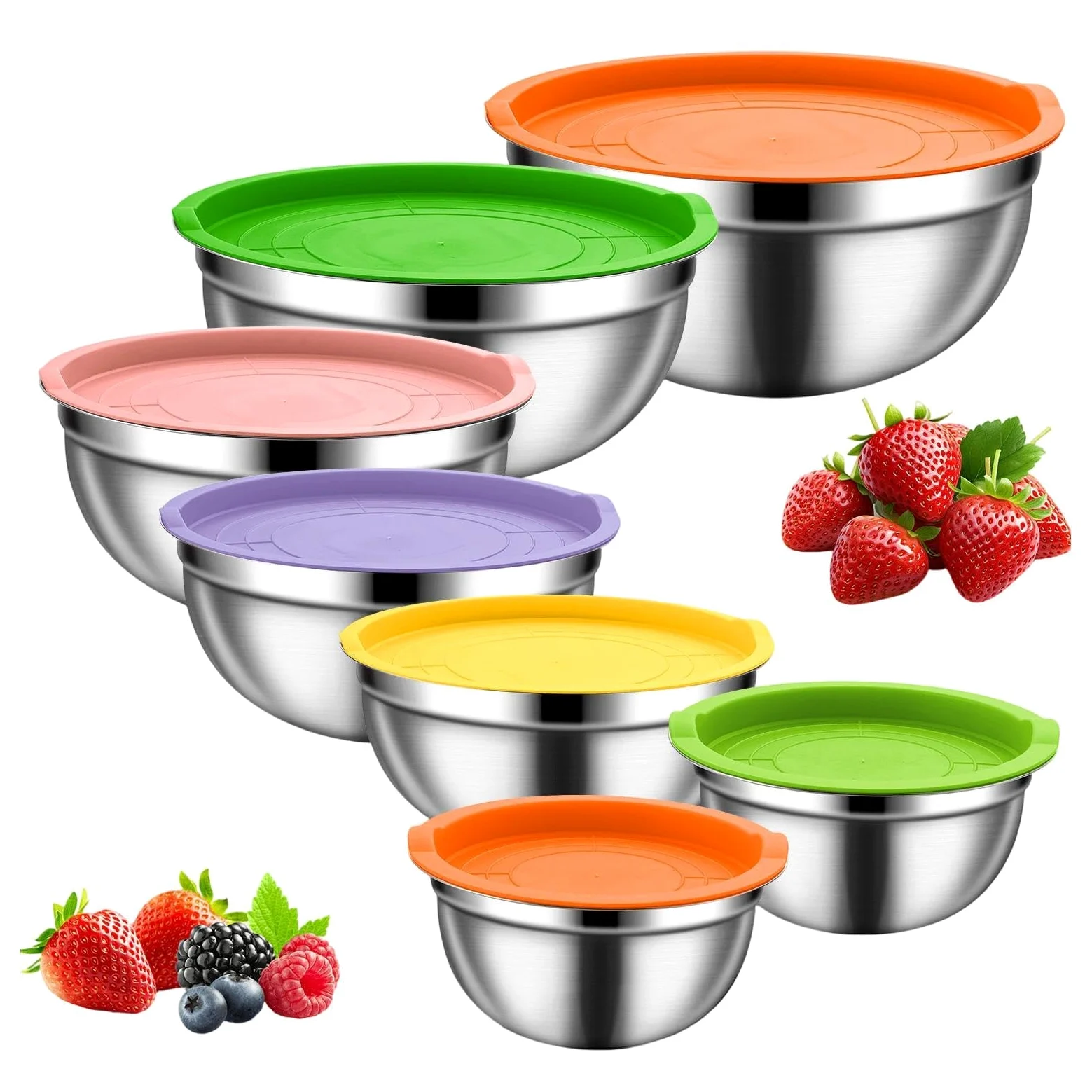 Bol para Mezclar con Tapa Herméticas de Acero Inoxidable, Juego Apilable | Ideales para preparar y conservar alimentos en el frigorífico para Salsas, Cereales, Snacks, Huevos, Aderezos, Verduras,
