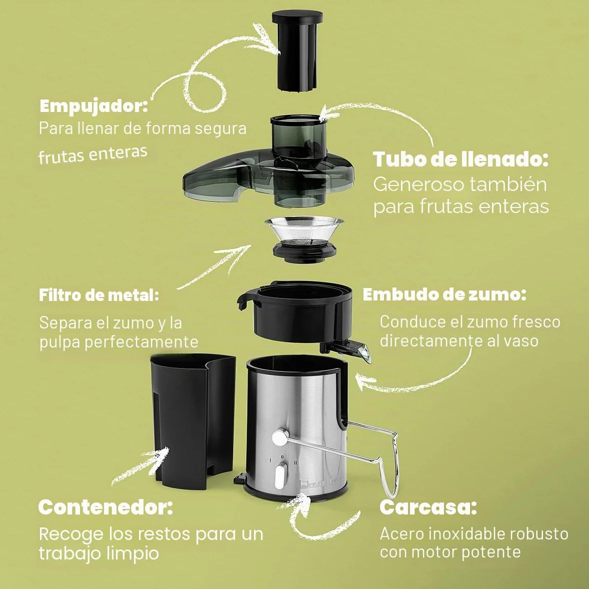 Clatronic AE 3666 - Licuadora para verduras y frutas, 2 velocidades, acero inoxidable, 400 W, color gris