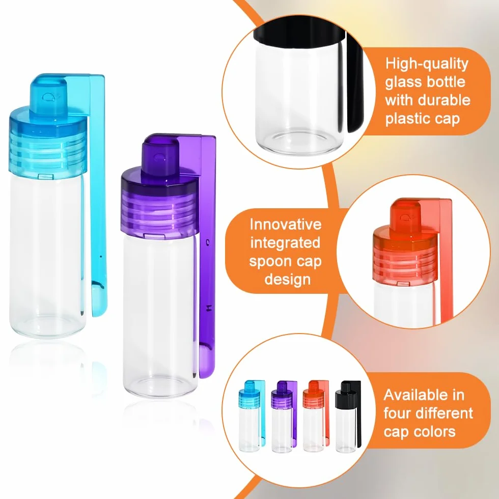 8 PCS Mini Botella de Almacenamiento de Especias Botella de Polvo de Especias con Tapa con Cuchara Bote de Cristal para Polvo de Especia con Embudo Dispensador de Polvos de Especia(2 Tamaños)