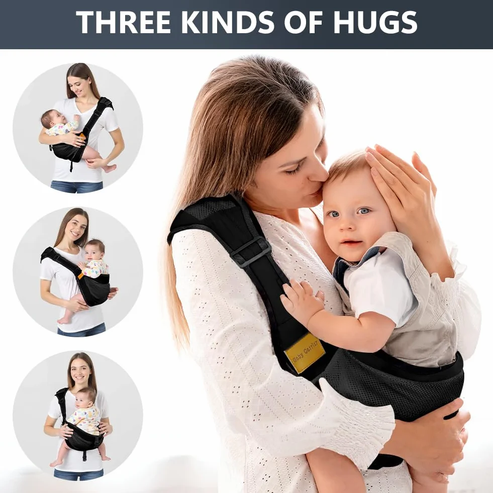AOOWU Portabebés Ergonómico Transpirable 6-36 Meses 25kg Ajustable Multifuncional Negro