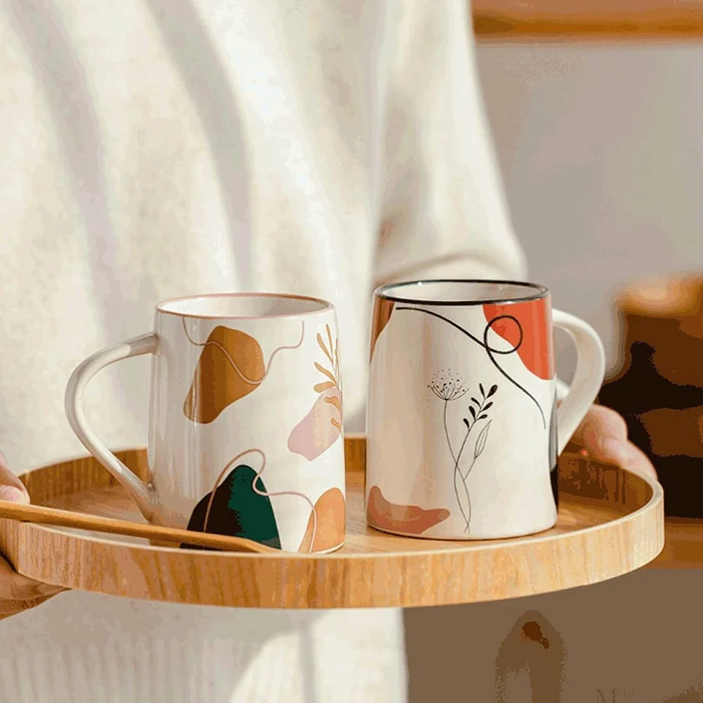 Taza de Café de Té Taza De Café Con Tapa, Tazas Creativas De Cerámica Para Bebidas Calientes Con Asa, 14,1 OZ, Taza Para Beber En El Microondas para té de la tarde(B)