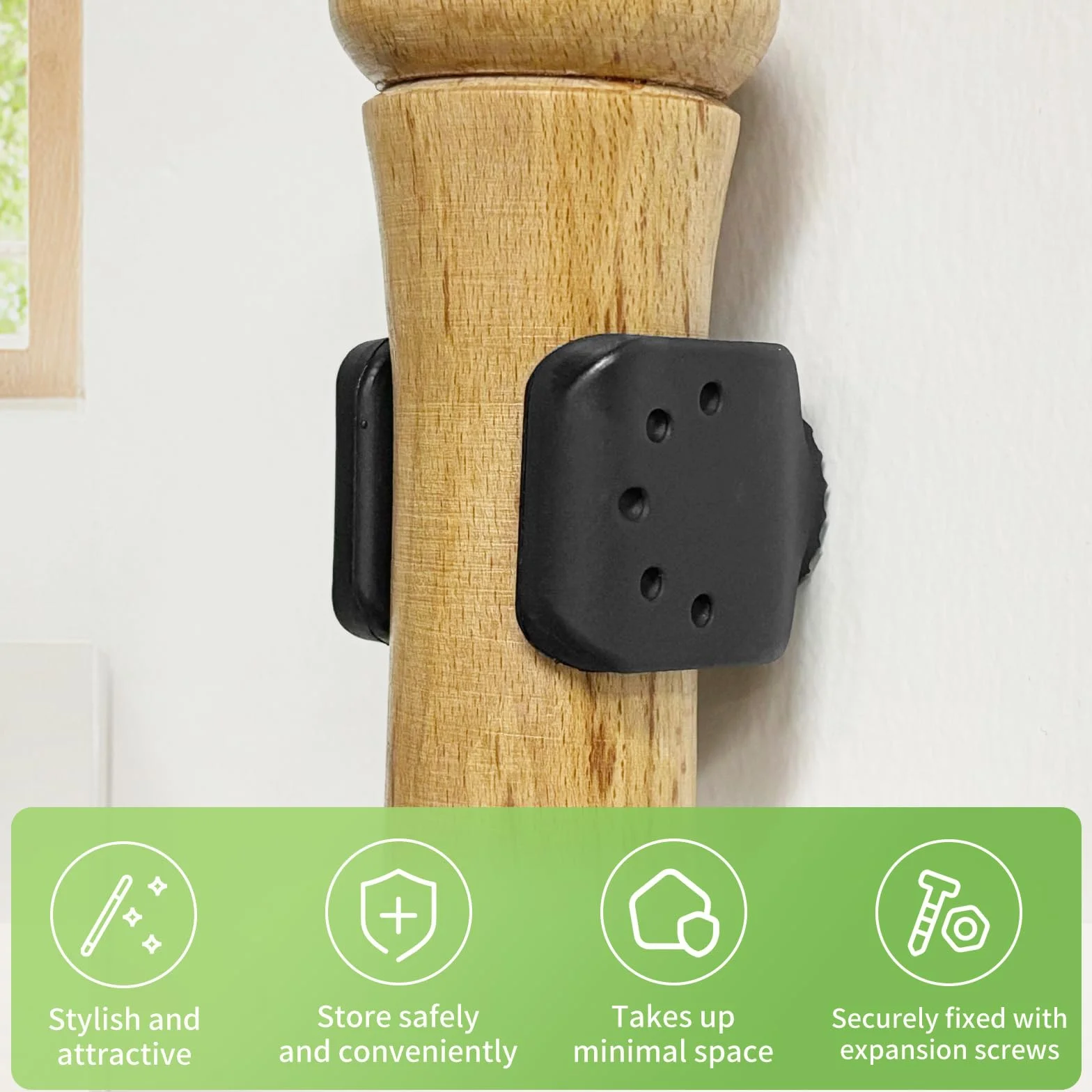Soporte para bate de béisbol de madera – Soporte de pared para 30-36 mm con sujeción flexible