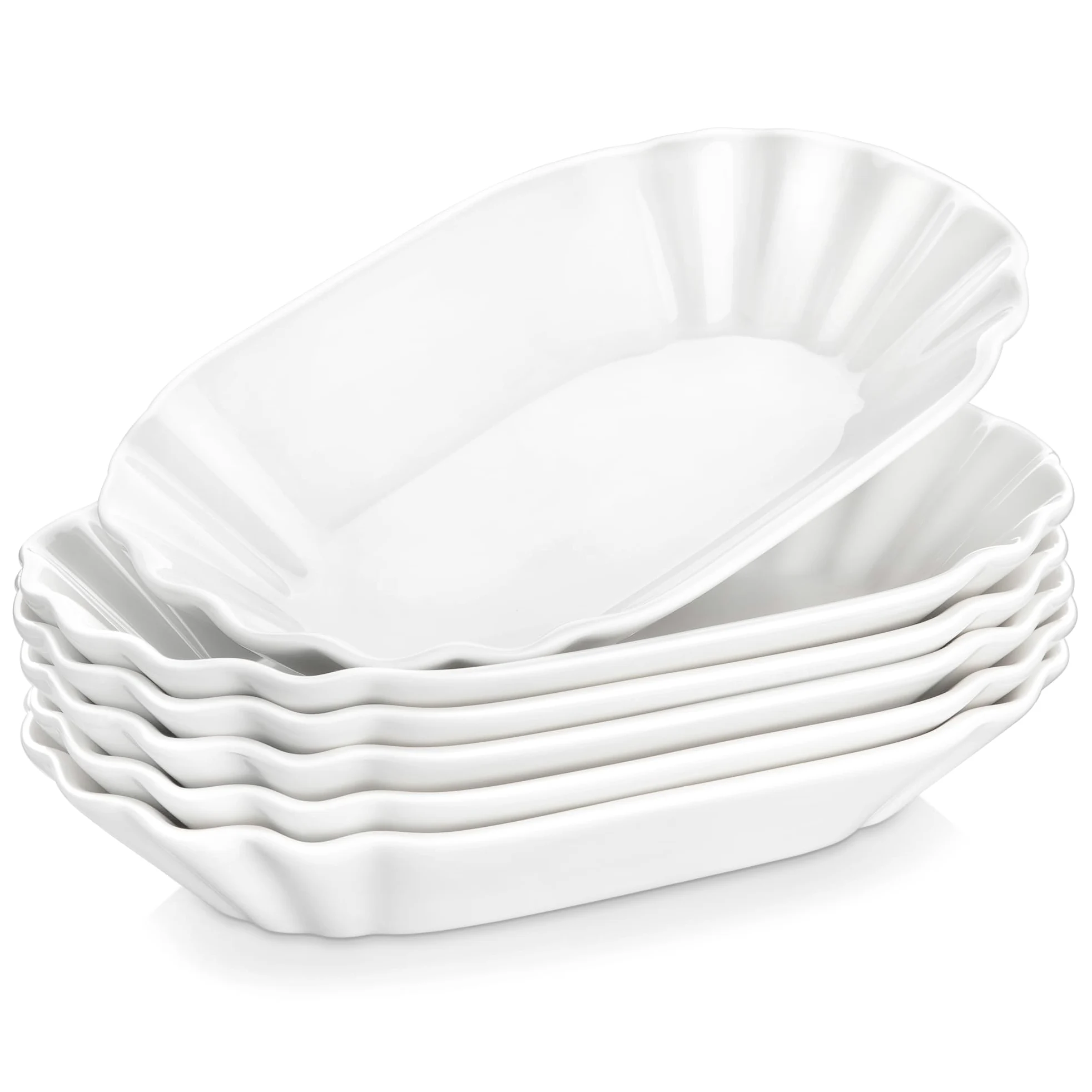 MALACASA, Series - Platos de postre de porcelana blanca de 7.75 pulgadas, bandeja de desayuno, plato de cena, platos de patatas fritas (19,5 x 12 x 3,5 cm), juego de 8