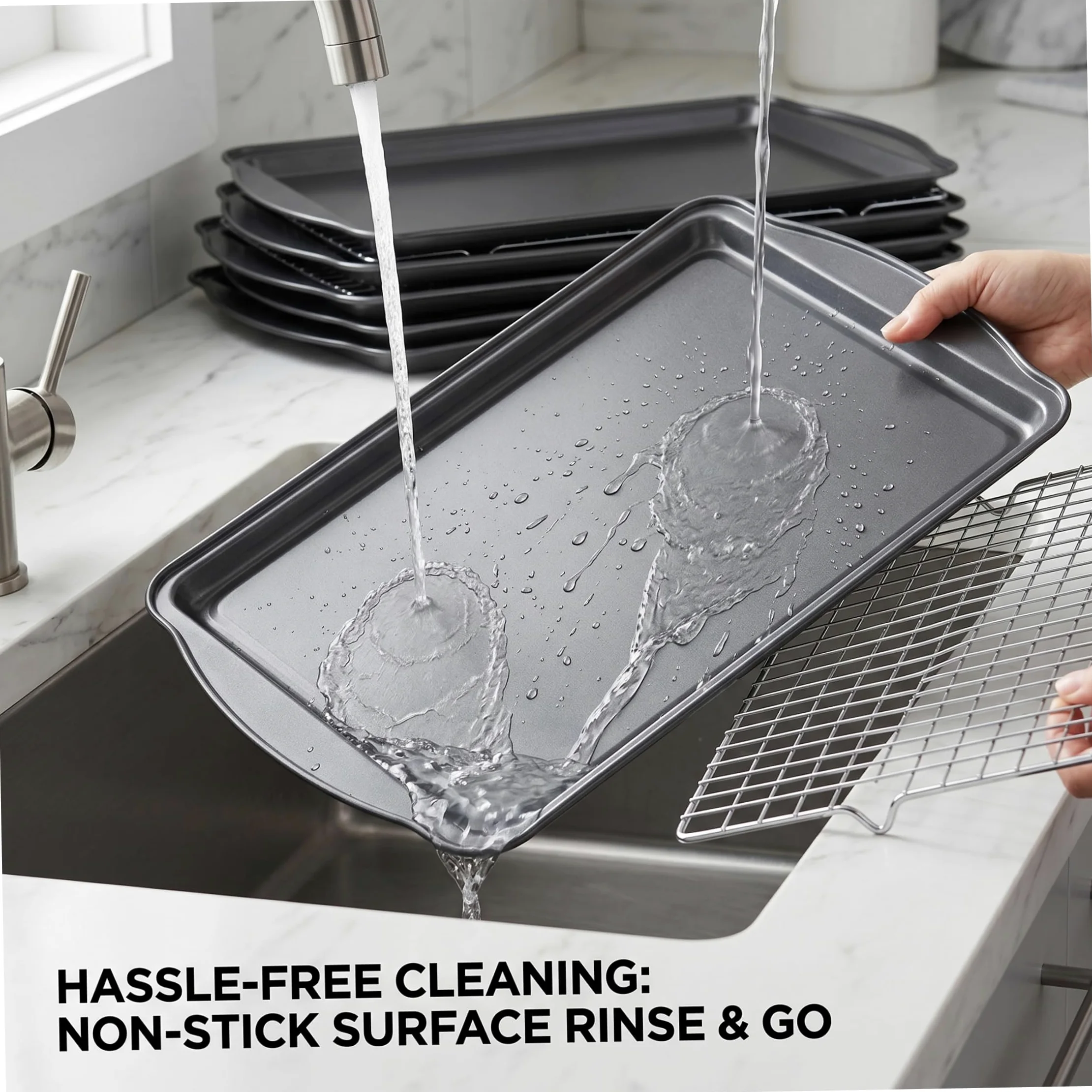 Bandeja para hornear con rejilla, 1 juego de bandeja para hornear con revestimiento antiadherente con rejilla: portátil para horno de acero inoxidable, distribución uniforme del calor para