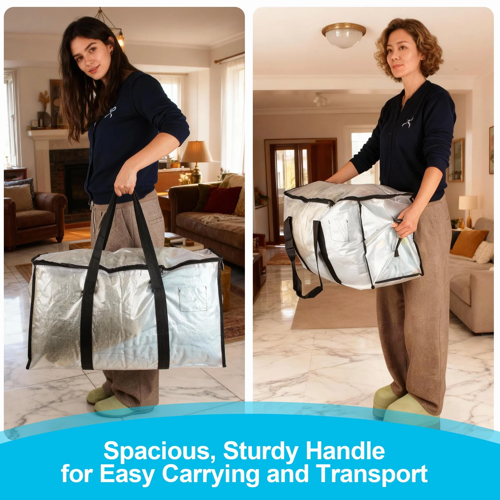 Paquete de 6 bolsas de almacenamiento grandes de 95 litros con tapa, cajas de mudanza transparentes, plegables y resistentes con cremallera y asa,para mudanzas,camping y almacenamiento de ropa de cama