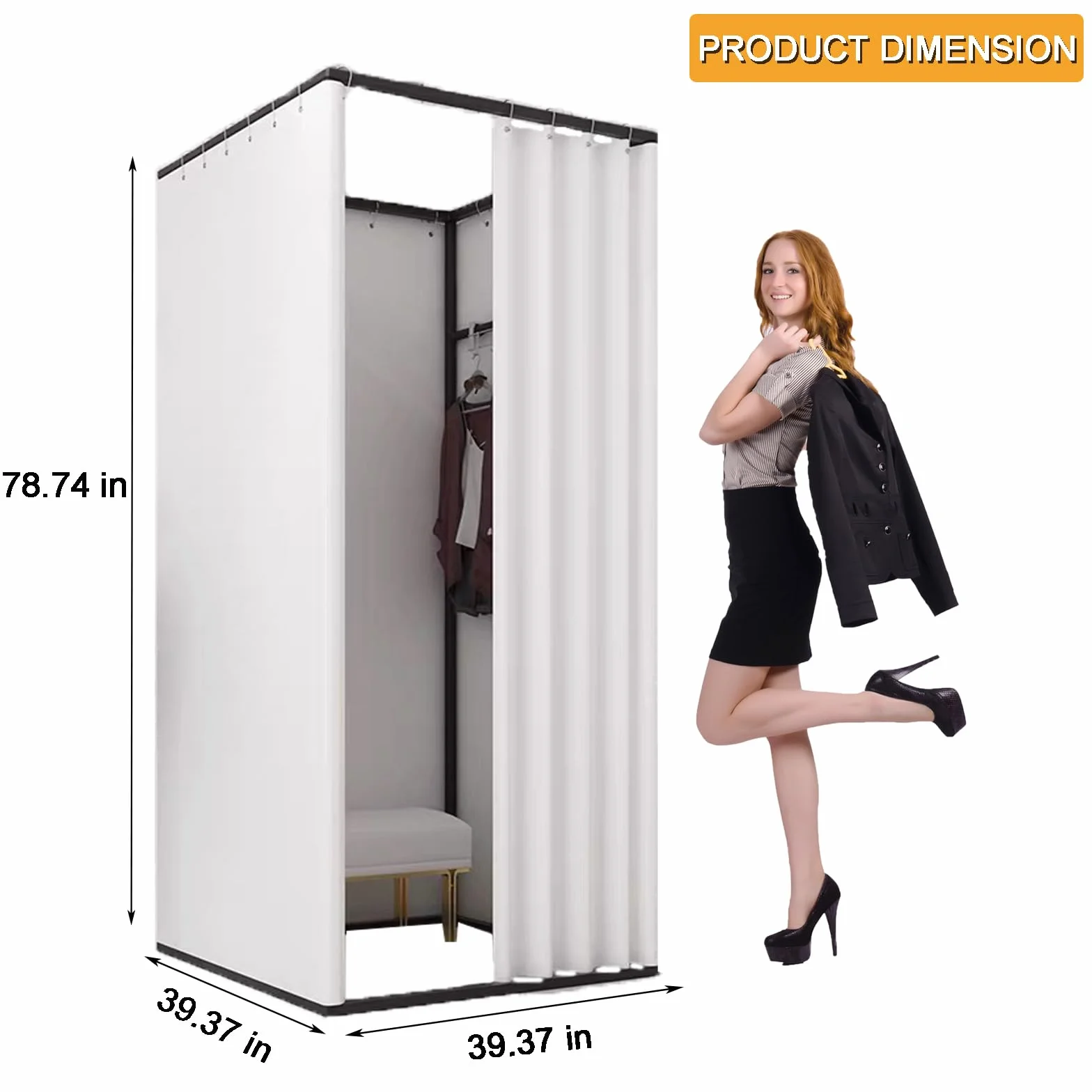 Probador de tienda de ropa, cambiador portátil con cortina de sombreado utilizada en oficina, centro comercial, boutique, hogar, protección de privacidad móvil temporal móvil (Blanco, 100x100x200 cm)