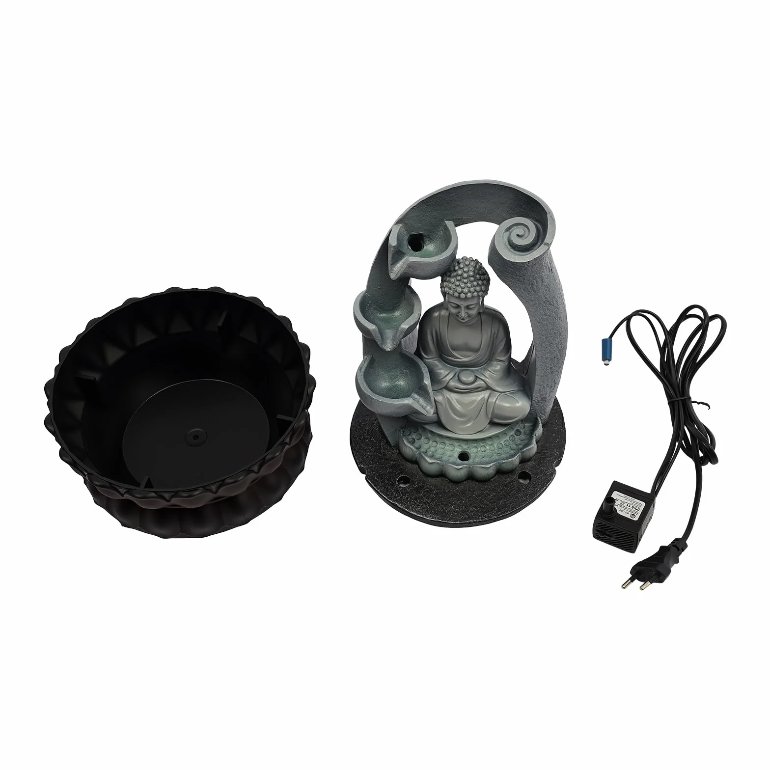 Fuente de mesa de Buda, sala de estar, relajación, meditación, iluminación LED, cascada, Feng Shui, fuente decorativa compacta para el hogar y la oficina, 30 x 22 x 22 cm, decoración zen