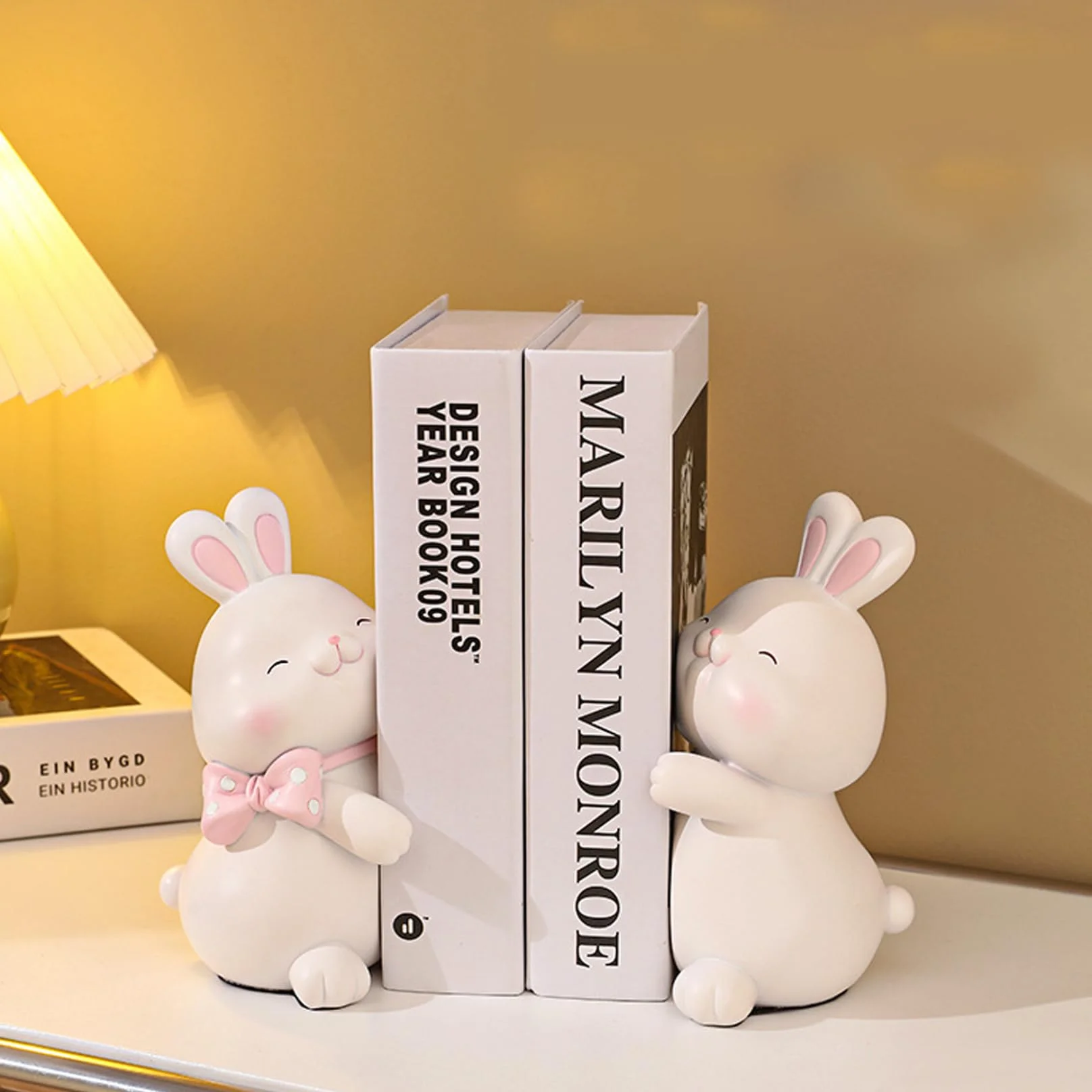 1 par de sujetalibros Decorativos, Bonitos sujetalibros de Resina de Conejo de 6, 5x4, 3x3, 2 Pulgadas para Libros Infantiles, Bonitos con Base Antideslizante para decoración de habita
