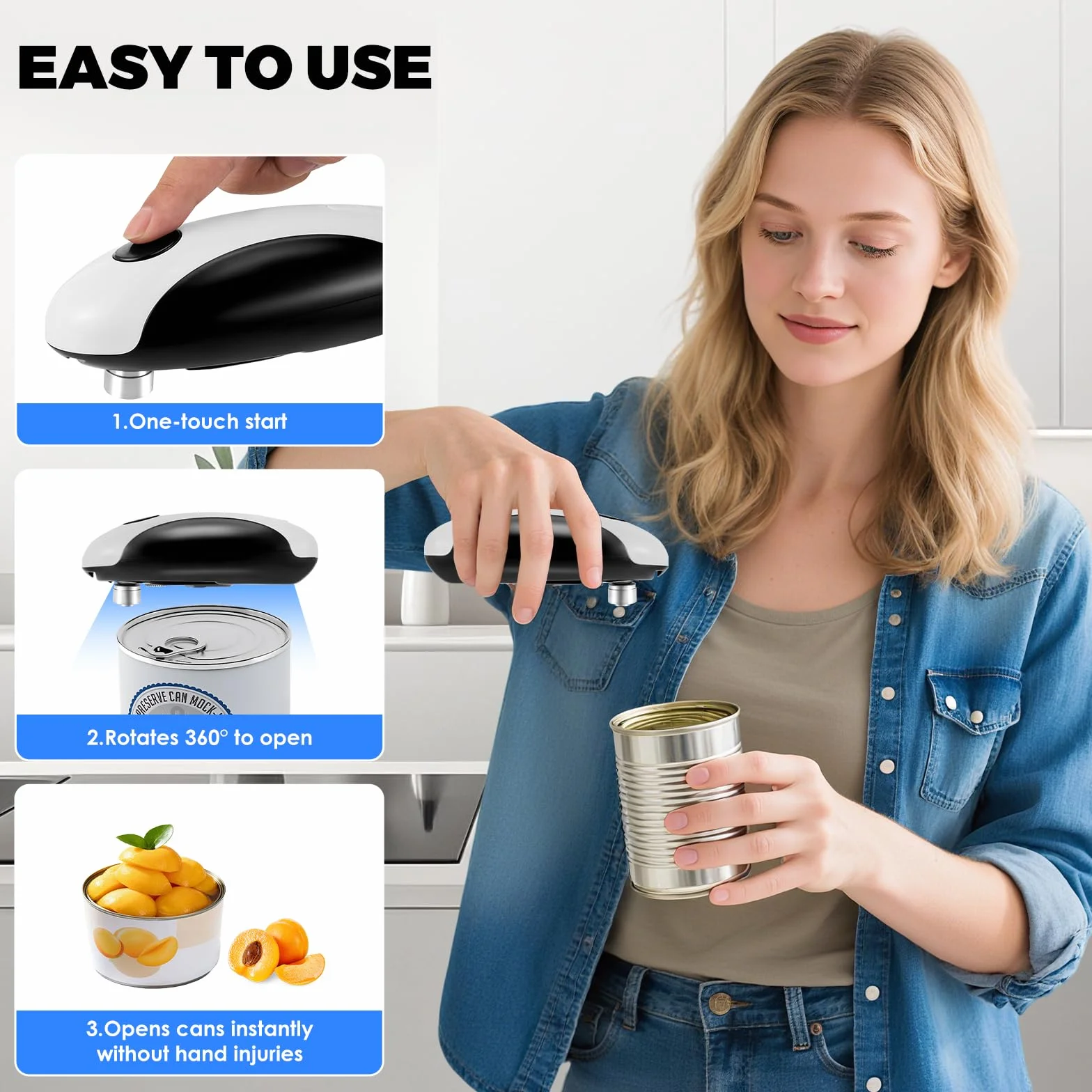 Abrelatas eléctrico Abrelatas recargable por USB, funciona con batería, funcionamiento automático con un solo botón, soporte magnético para la tapa y corte suave, apto para alimentos