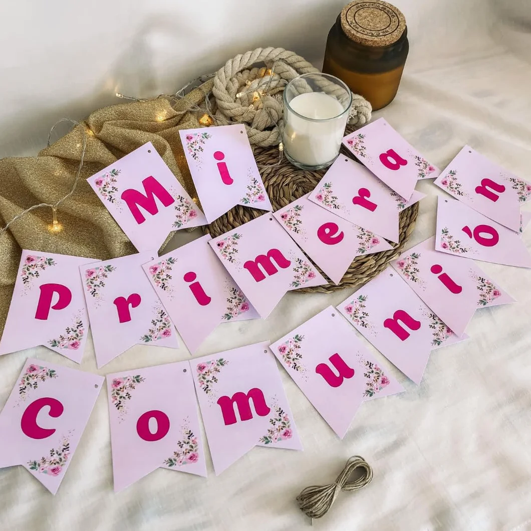 Disatrezzo - Árbol de Huellas Personalizado para Comunión Niña– Kit Completo con Marco, Tintas, Bolígrafo, Instrucciones, Caballete y Banderín Mi Primera Comunión. Libro de Firmas y Dedicatorias.