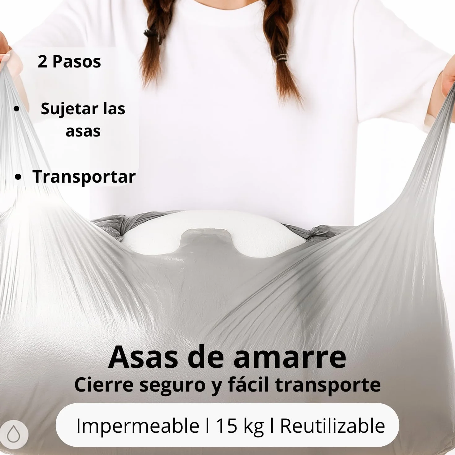 Lot de 10 bolsas de almacenamiento para ropa XXL 82×125 cm – Impermeables, resistentes PE – Bolsas de mudanza de gran formato con asas – Para edredones, almohadas, juguetes – Carga máxima 15