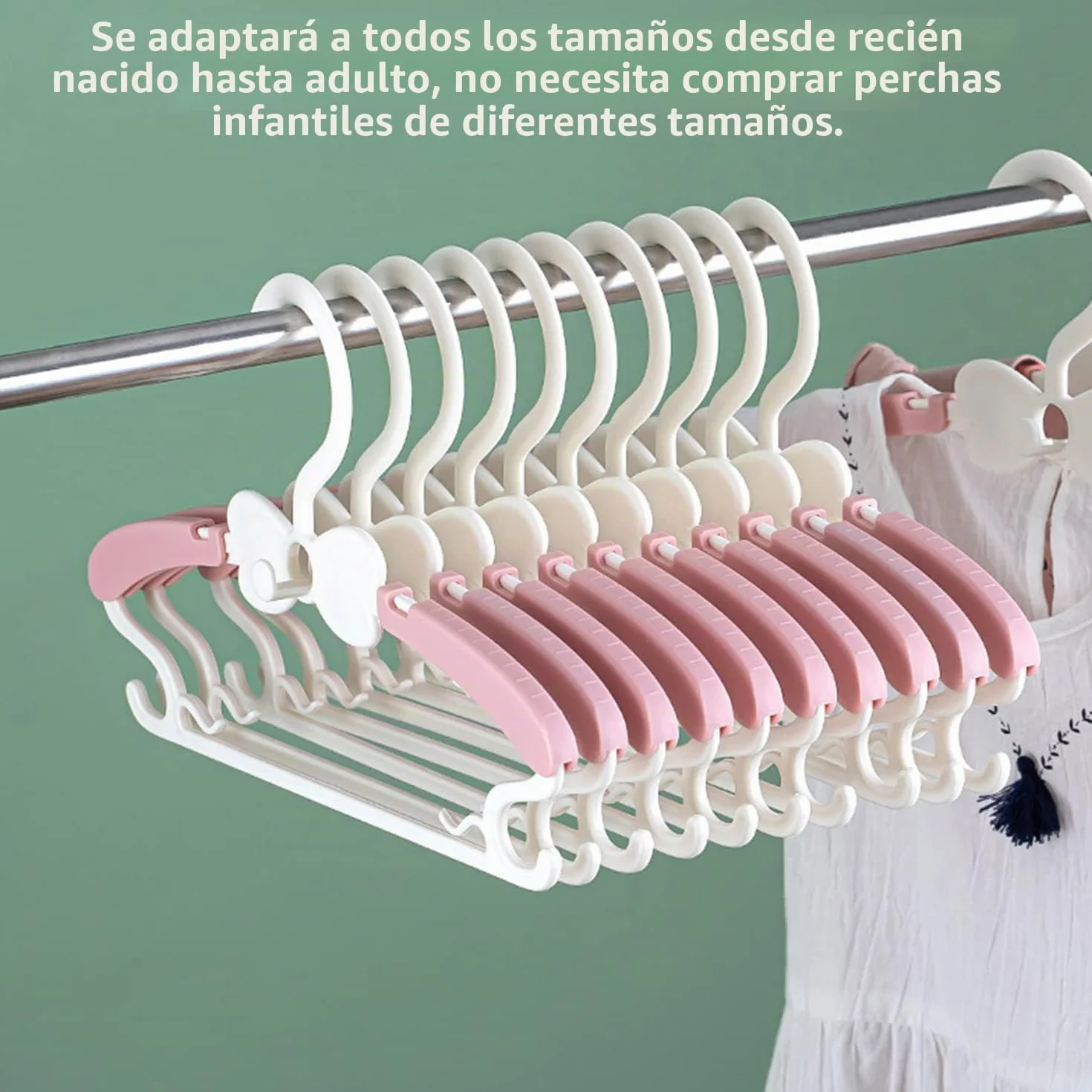 Perchas Bebe Apilables con Ganchos de Mariposa, Plástico Antideslizantes, Juego de 20, Ahorro de Espacio (Rosa + Blanco)