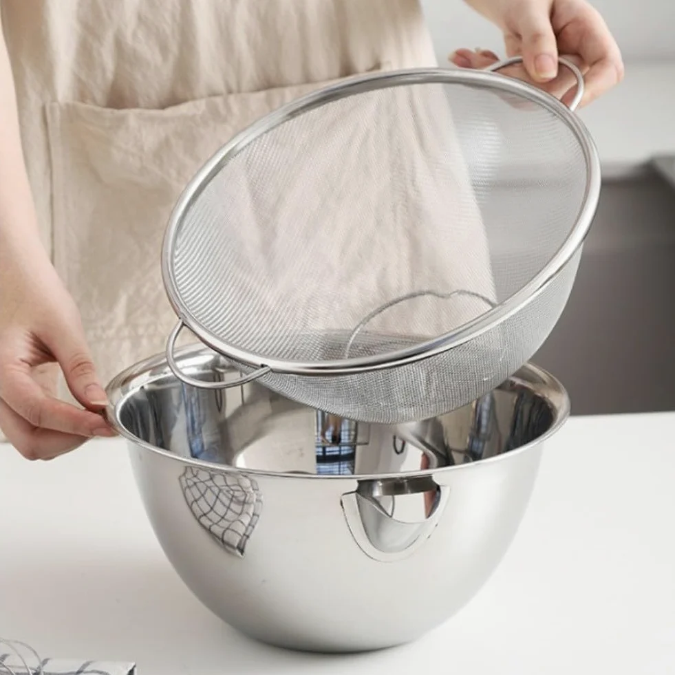 Tamiz de acero inoxidable 304 con base estable para drenaje de arroz de frutas y verduras