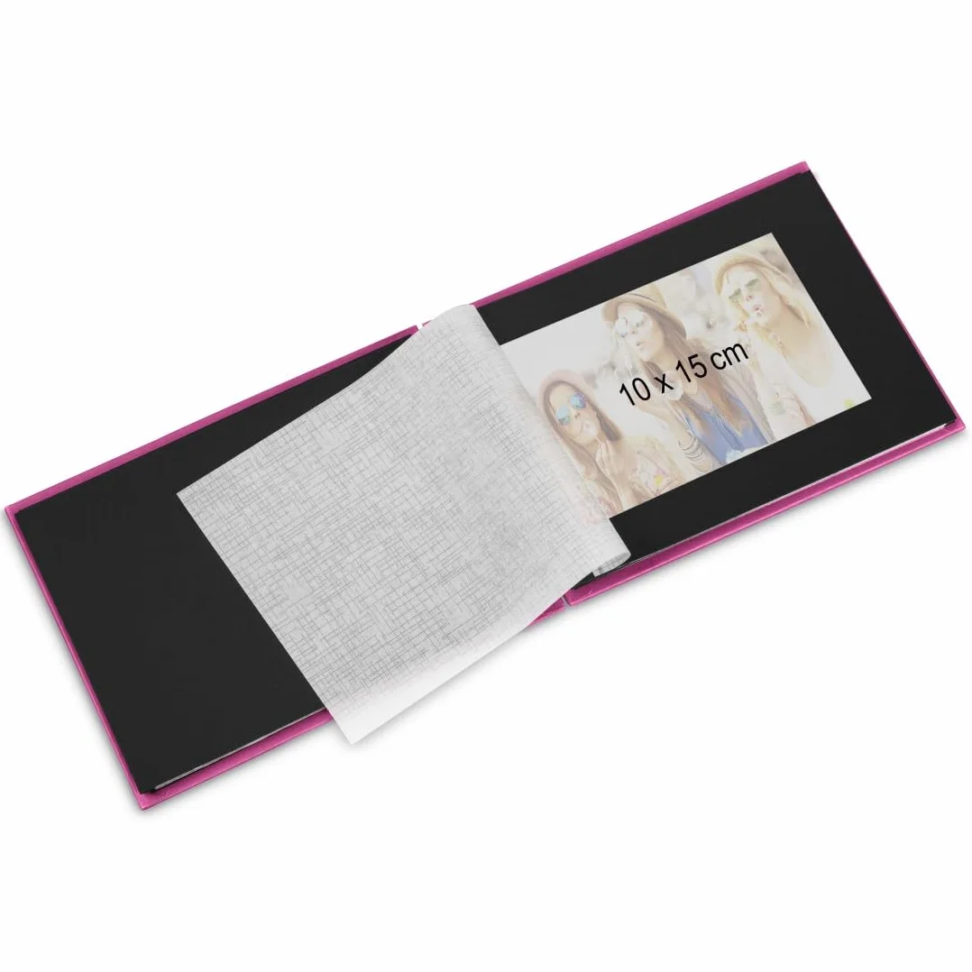 Hama | Álbum de Fotos con espiral para pegar y escribir (Álbum de fotografía de 10 x 15 cm, tamaño 24x17cm, con 50 hojas, papel cristal protector, fotos de 10x15 cm máximo 50 fotos) Color Negro