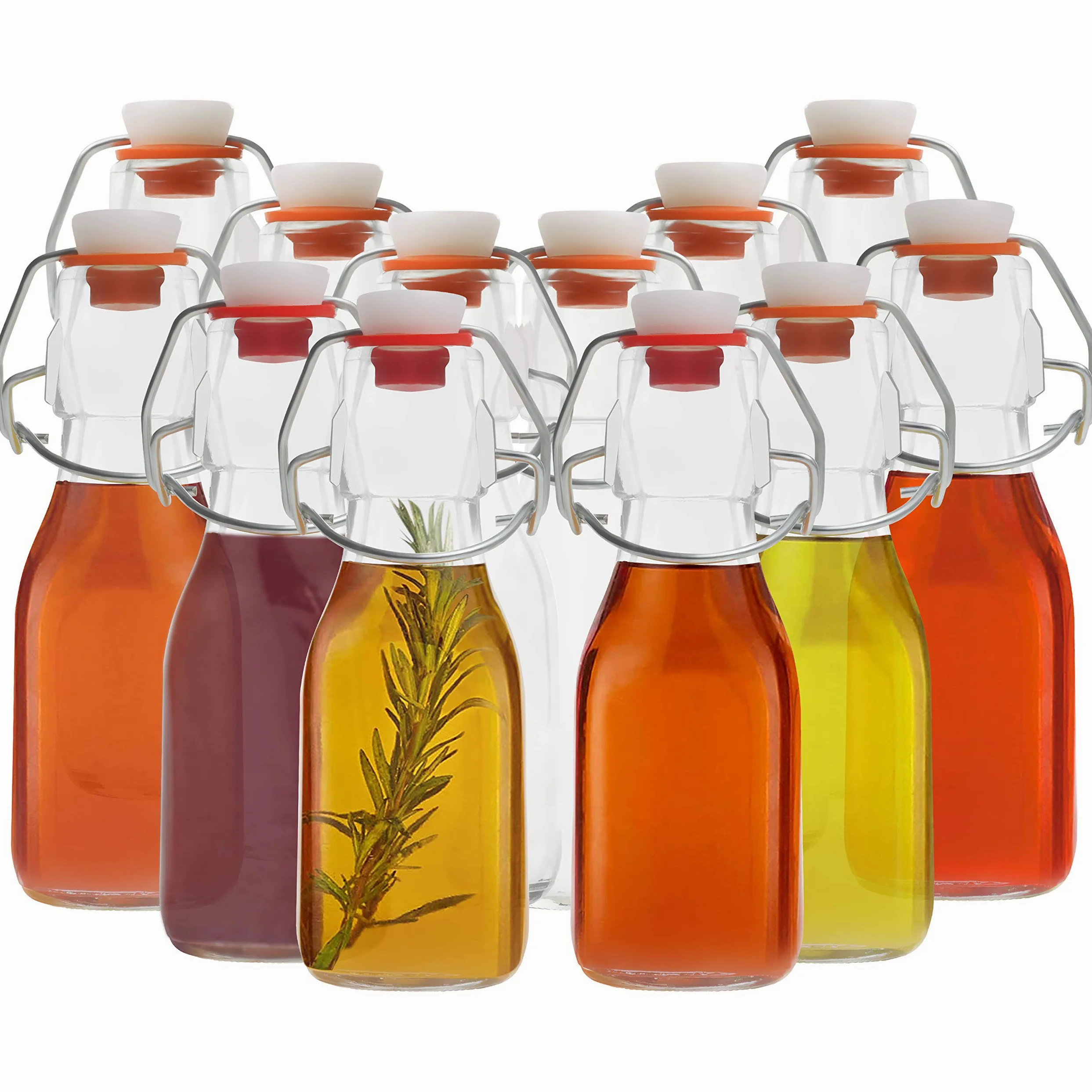 Kurtzy Pack de 12 Botellas Cristal Tapón Basculante Set Botella Cristal 100 ml Botella de Cristal Vintage Tradicional Transparente Hermética para Bebidas, Cerveza, Aceite, Vinagre, Agua y Kombucha