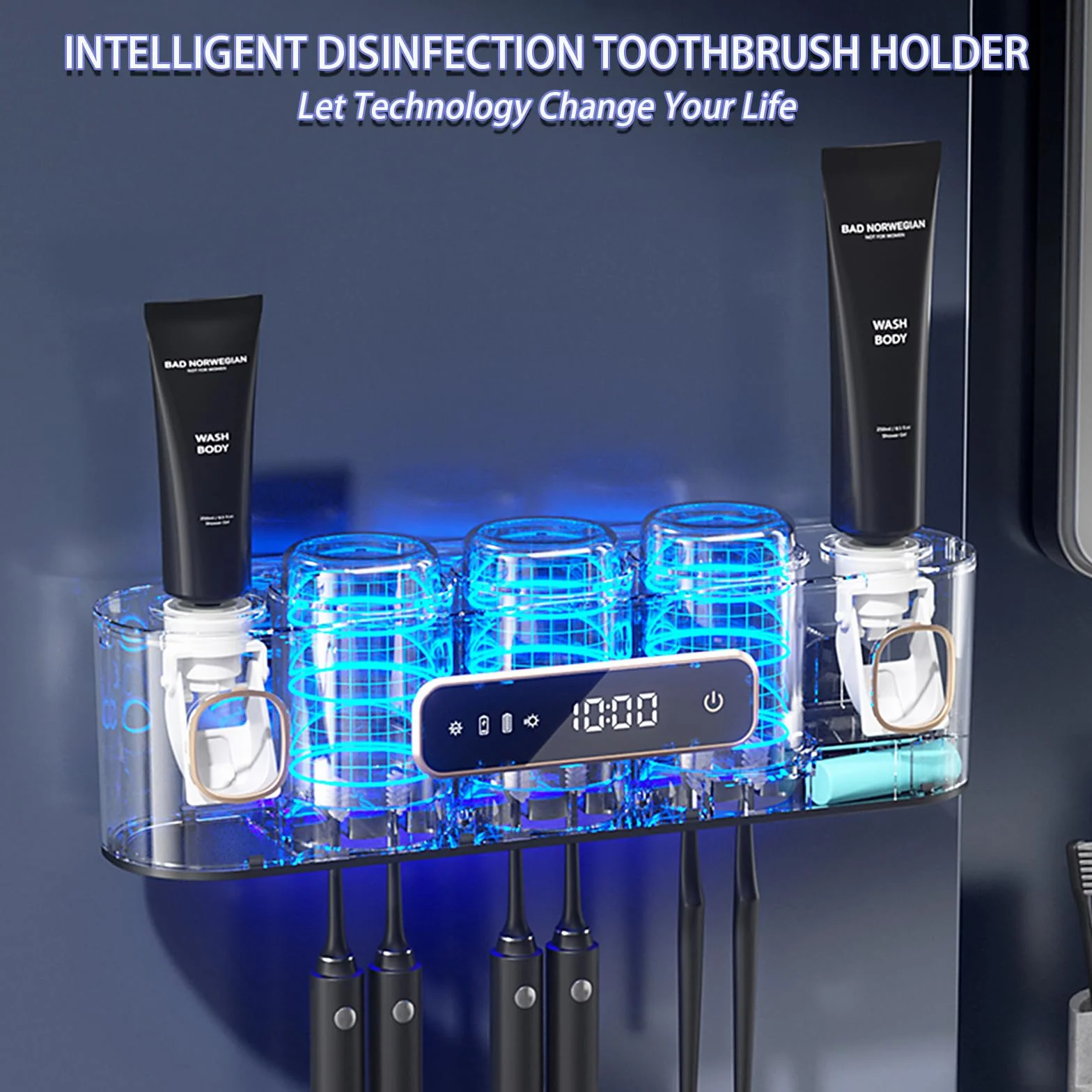 Wekity - Soporte para cepillos de dientes para baños, dispensador automático de pasta de dientes que ahorra espacio, soporte para cepillo de dientes y pasta de dientes, soporte para cepillo de dientes