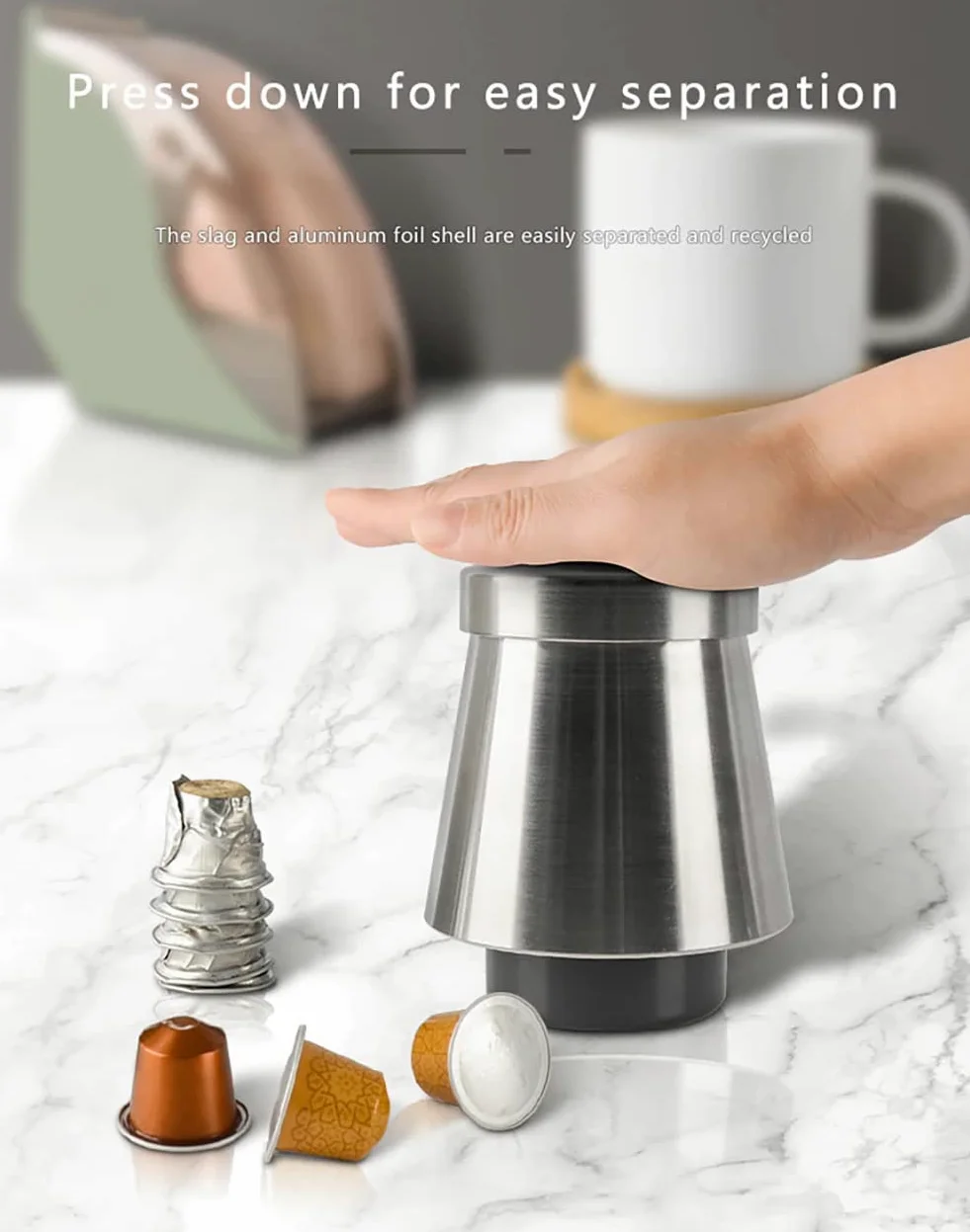 Herramienta de reciclaje de cápsulas de café, abridor de vaciado de cápsulas de café, compatible con cápsulas Nespresso de aluminio, respetuoso con el medio ambiente