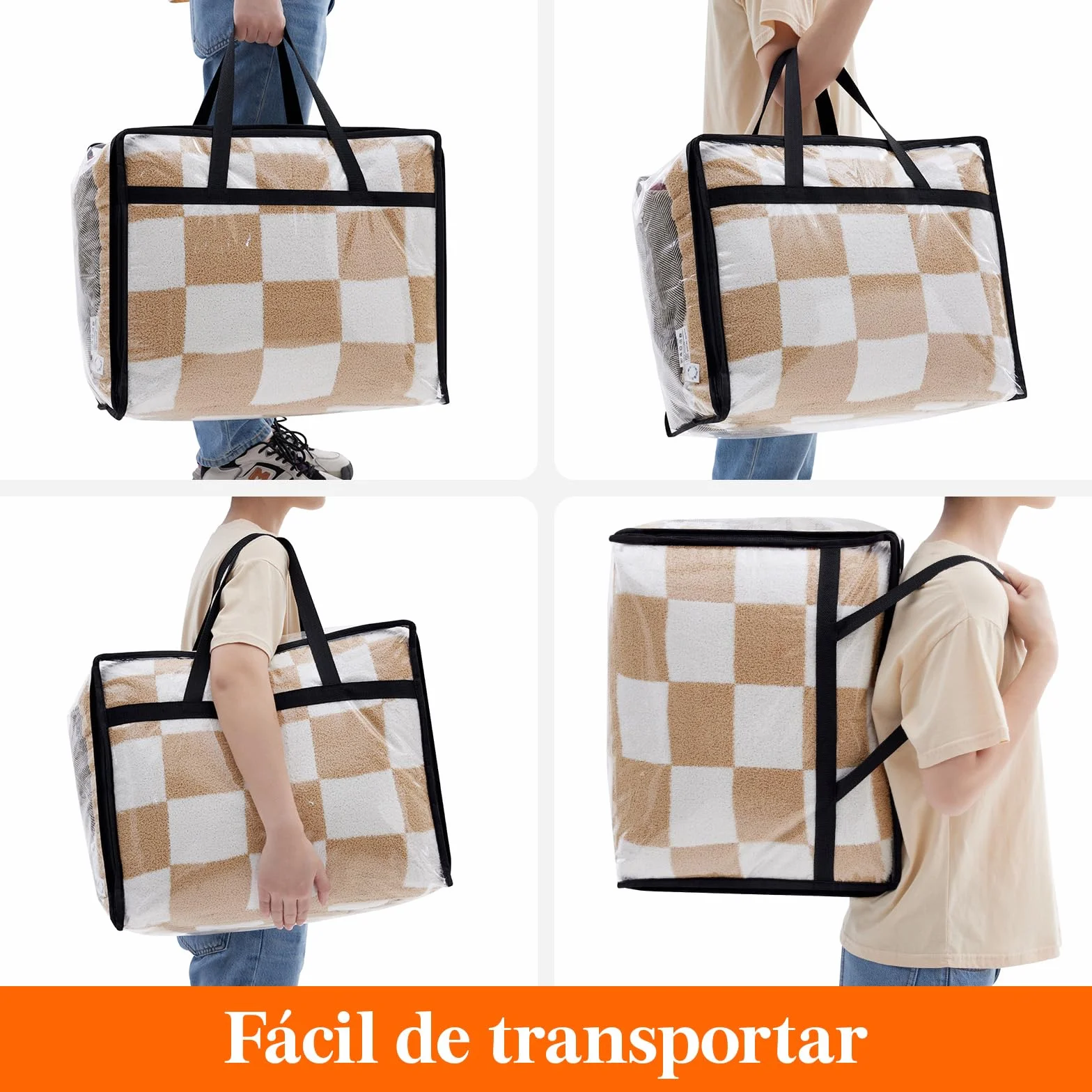 Lifewit 4 Piezas Bolsas para Guardar Ropa Transparentes 40L, Bolsas Almacenaje Ropa Plegable de PVC, Cajas Almacenaje con Asas, Organizador Armario para Mantas, Ropa, Juguetes, Mudanza, Libro