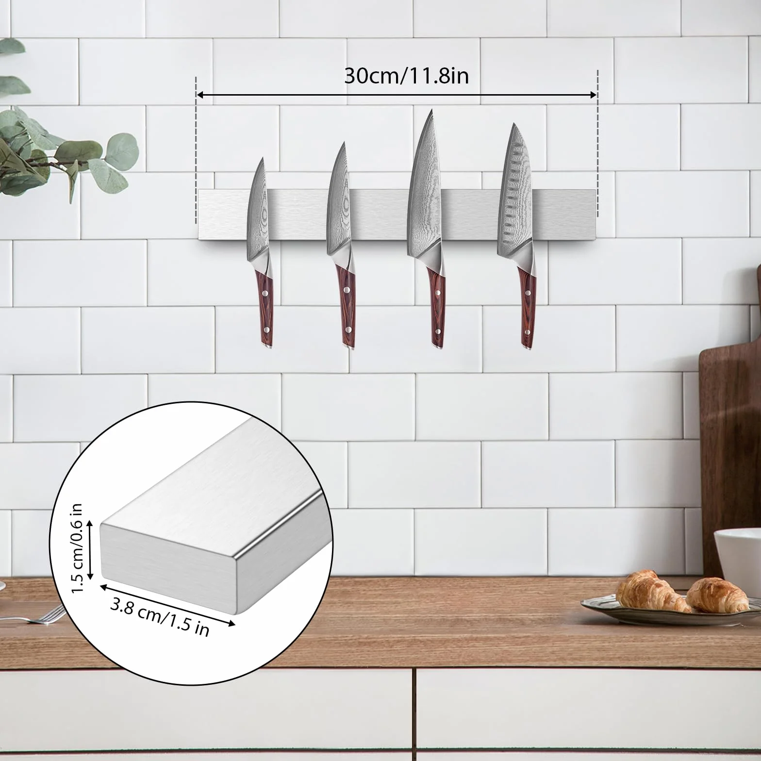 Portacuchillos Aimanté 30 cm, portacuchillos INOX, barra magnética para cuchillos, imán cuchillo de cocina sin taladrar, barra magnética para cuchillos y utensilios