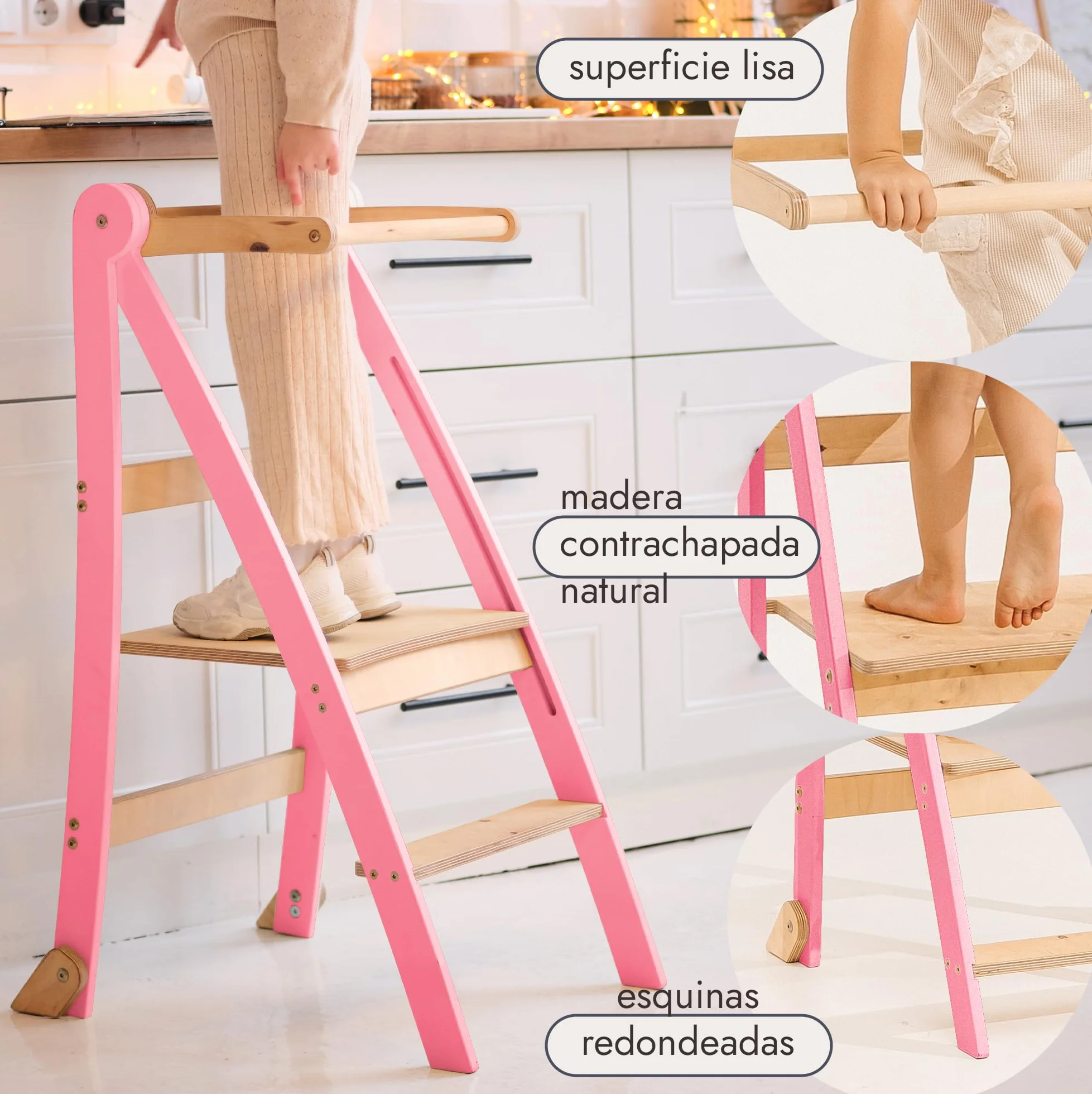 Montessori Escalera de madera plegable para niños con protección de inclinación