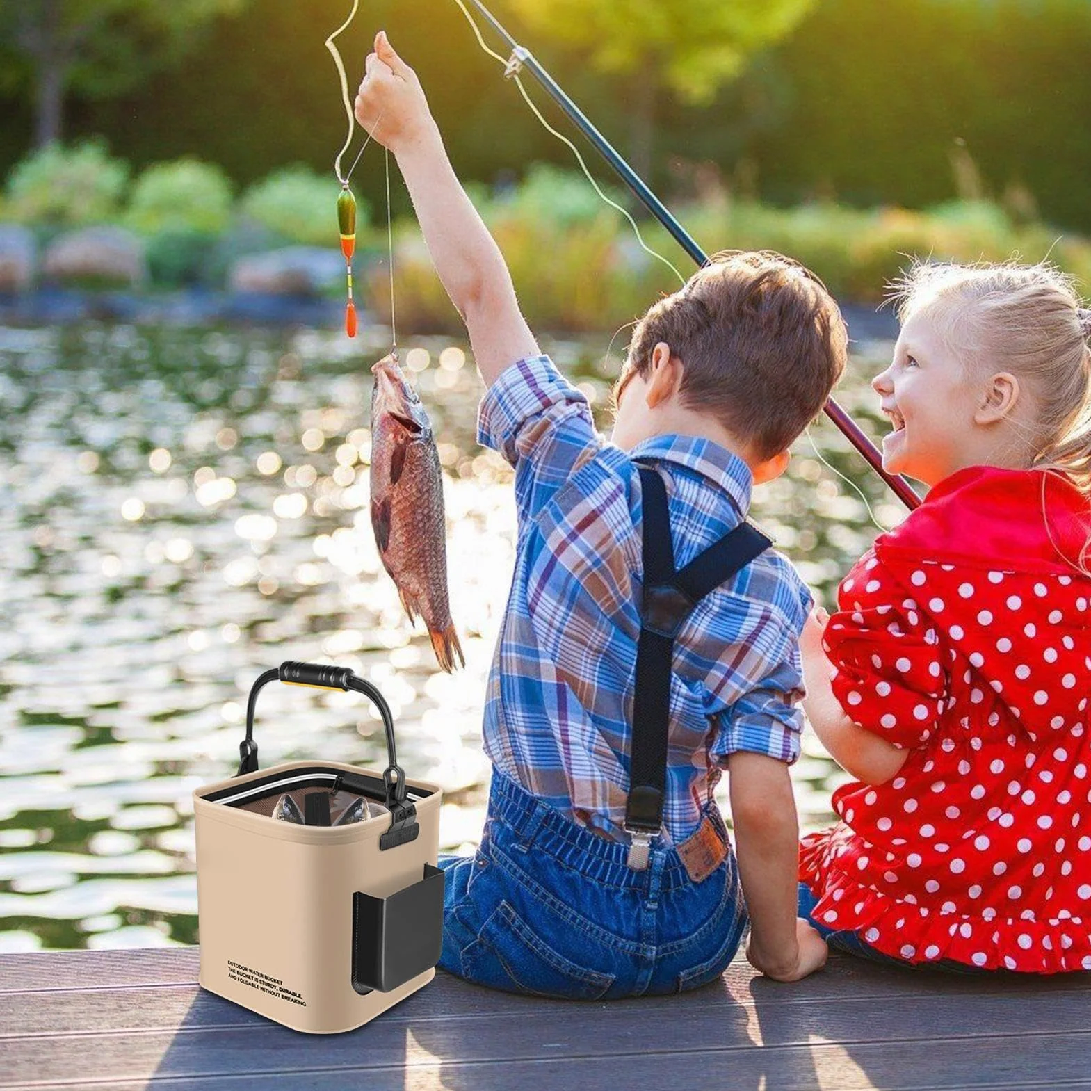 Cubo Portátil para Peces, Cubo de Pesca Plegable 8L/13L, Contenedor de Almacenamiento EVA