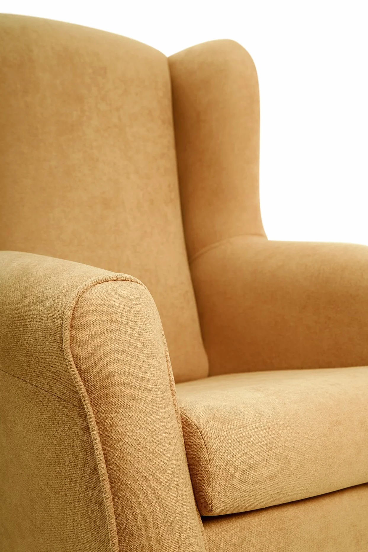 Sillon orejero Carla tapizado en Tela Antimanchas Color Mostaza (104 x 77 x 75 cm). Butaca de Salon o Dormitorio, para Leer, Ver la TV o para Lactancia