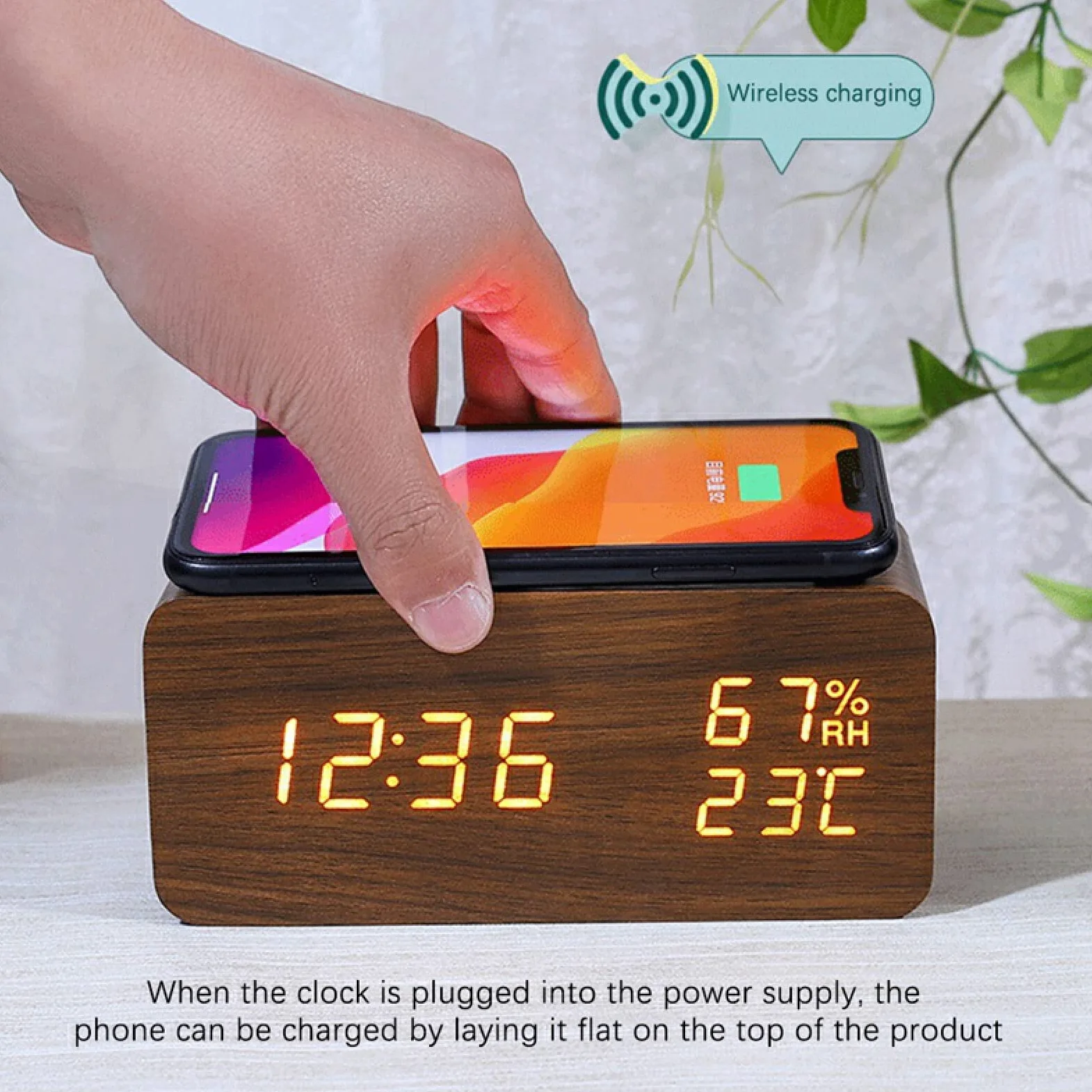 Reloj Electrónico LED Cargador Inalámbrico Reloj Despertador Inteligente Pantalla De Temperatura Y Humedad Reloj Despertador Digital Reloj con Control De Voz,Blanco