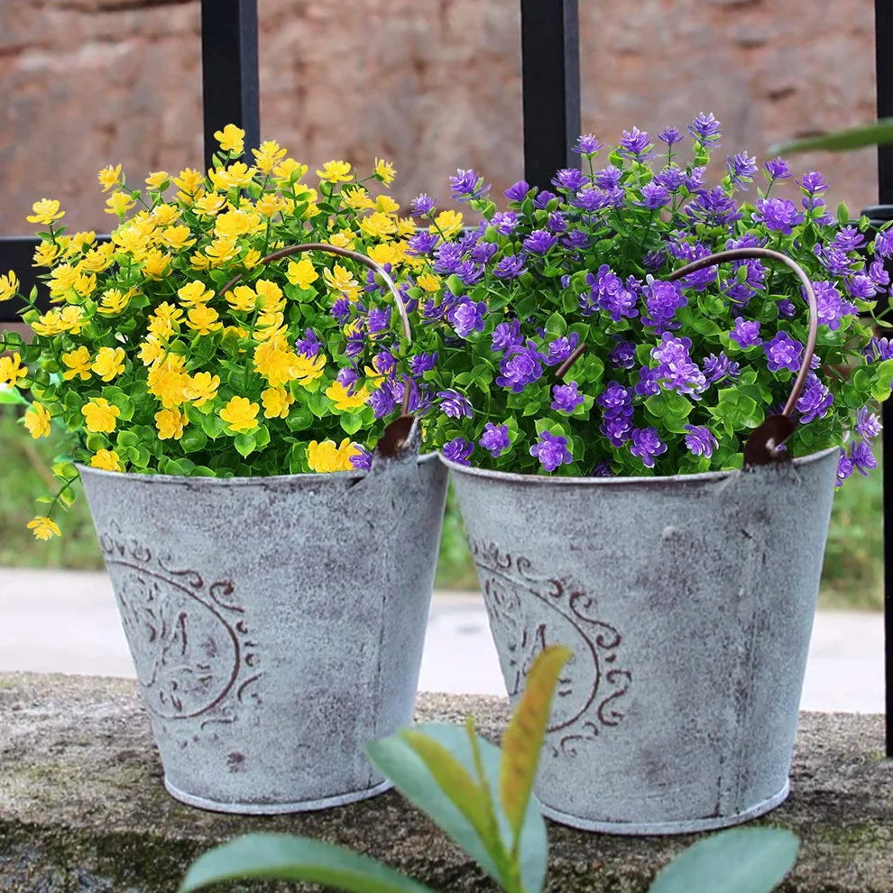 12 paquetes de flores artificiales para exteriores, resistentes a los rayos UV, plantas de boj falsas, vegetación sintética para interiores y exteriores, plantas colgantes de jardín, porche,