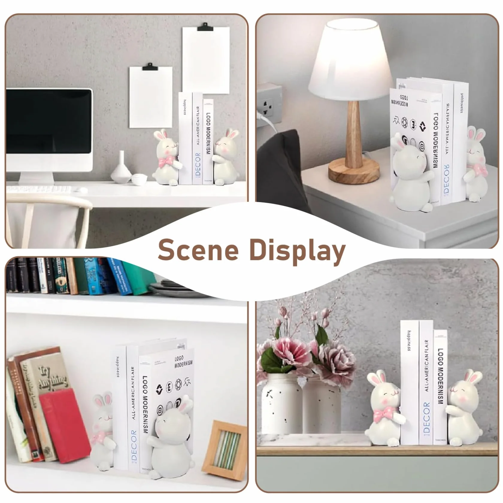 1 par de sujetalibros Decorativos, Bonitos sujetalibros de Resina de Conejo de 6, 5x4, 3x3, 2 Pulgadas para Libros Infantiles, Bonitos con Base Antideslizante para decoración de habita