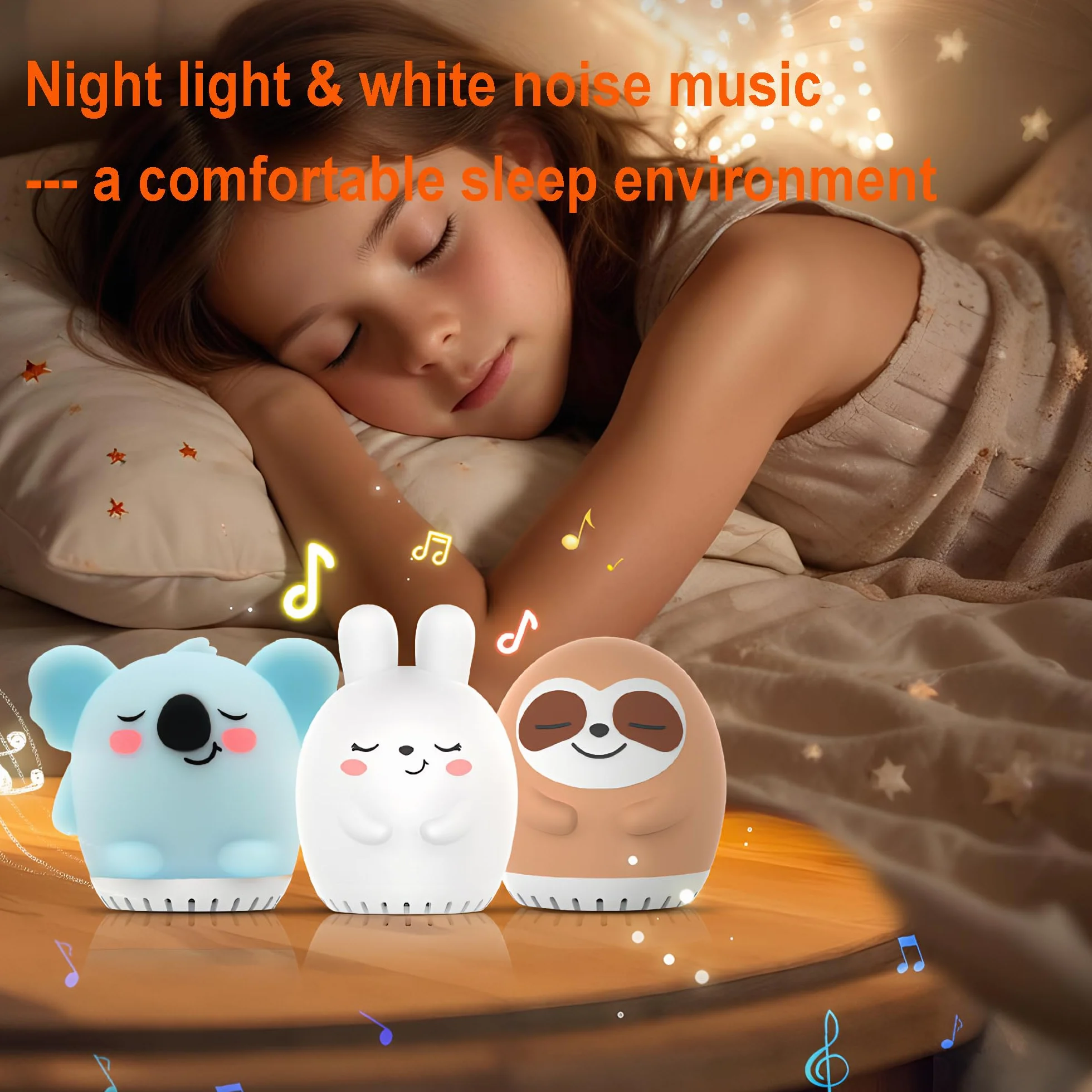 Lámpara LED de silicona suave con ruido blanco para infantil - Luz nocturna recargable portátil - Conejo