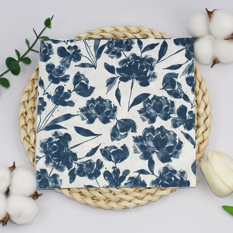 Servilletas Decoupage Blanca Azul Marino Servilletas Papel Decoradas Cocktail Desechables Cumpleaños 2 Capas Toilet Paper Towels Baño para Bodas,Fiesta en el Jardín Mesa Deco 30 Paquetes(33x33cm）