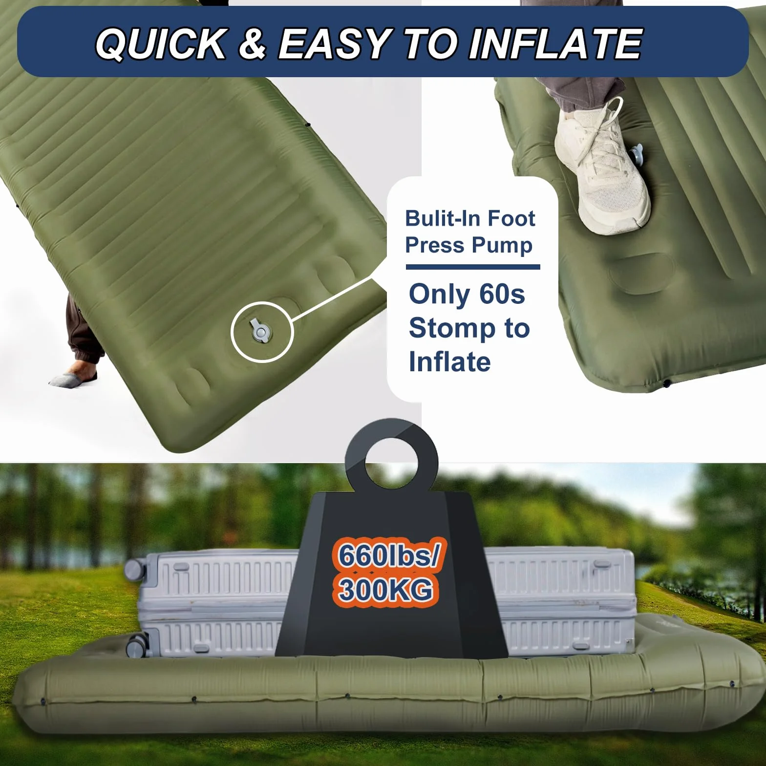 Colchón Hinchable Autoinflable 14 cm Origem Esterilla Camping Ultraligero con Almohada