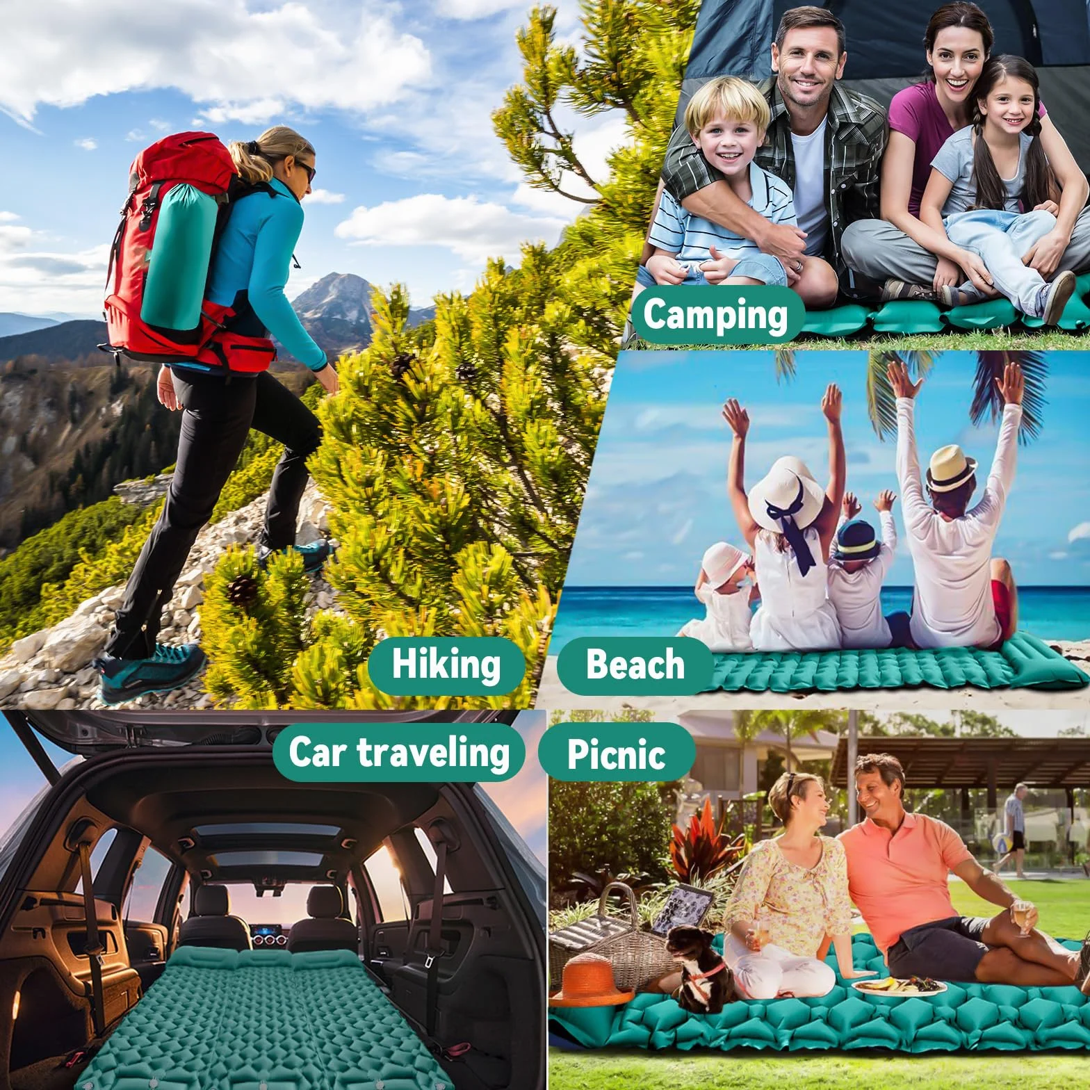 Colchoneta Camping Autoinflable Individual con Bomba de Pie y Almohada, Colchón de Aire Ultraligero Compacto