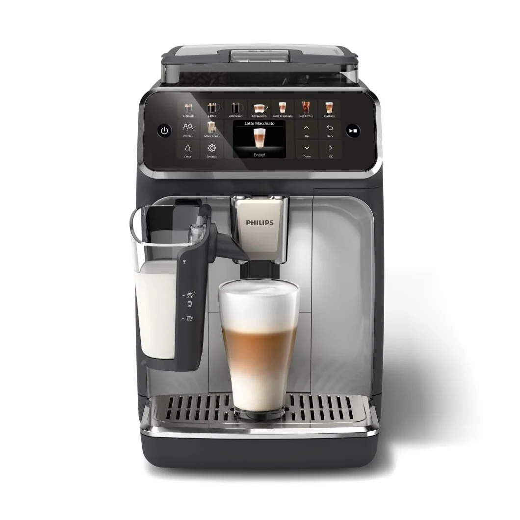 Philips Cafetera Totalmente Automática Serie 5500-20 cafés Calientes y Helados, Sistema de leche QuickClean LatteGo, 40% más Silenciosa Gracias a SilentBrew, QuickStart, Negro y Plata (EP5546/70)