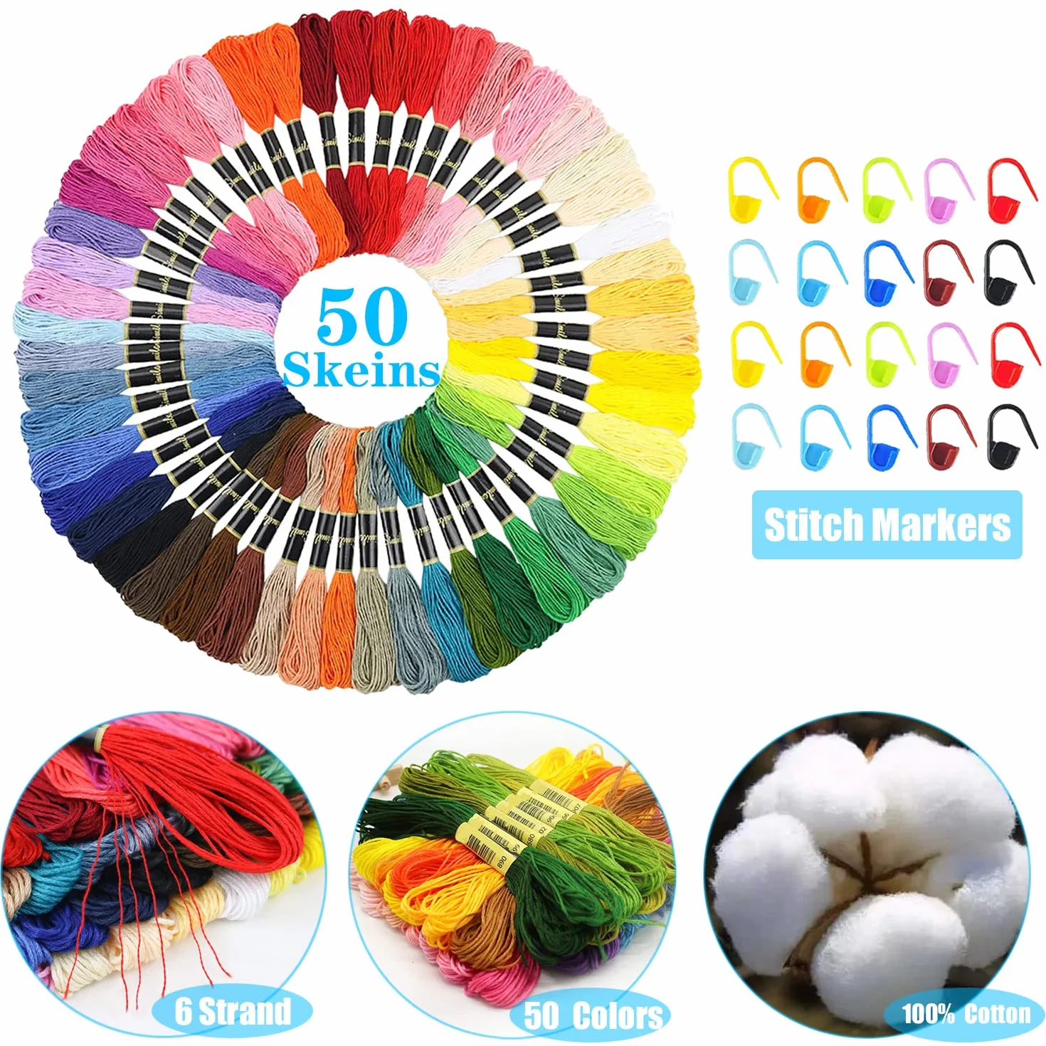 Allazone Telar Pequeño para Tejer, 21 Hooks Máquina de Tejer en Telar de Madera, 50 Color Hilo de Bordar para remendar Jeans, Calcetines y Ropa