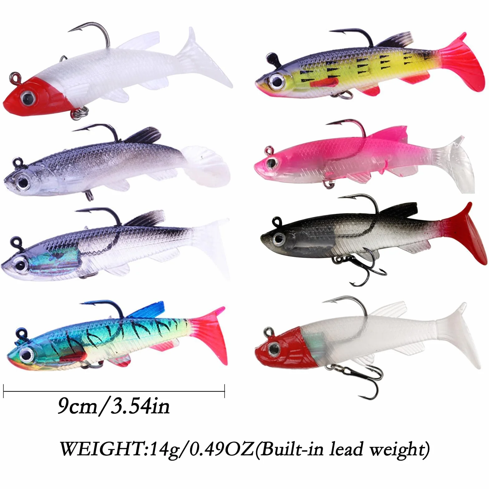 SURALIN Juego de 8 señuelos de pesca premontados con punta de plomo, cebo de pesca de depredador giratorio artificial, cebo artificial giratorio en el mar