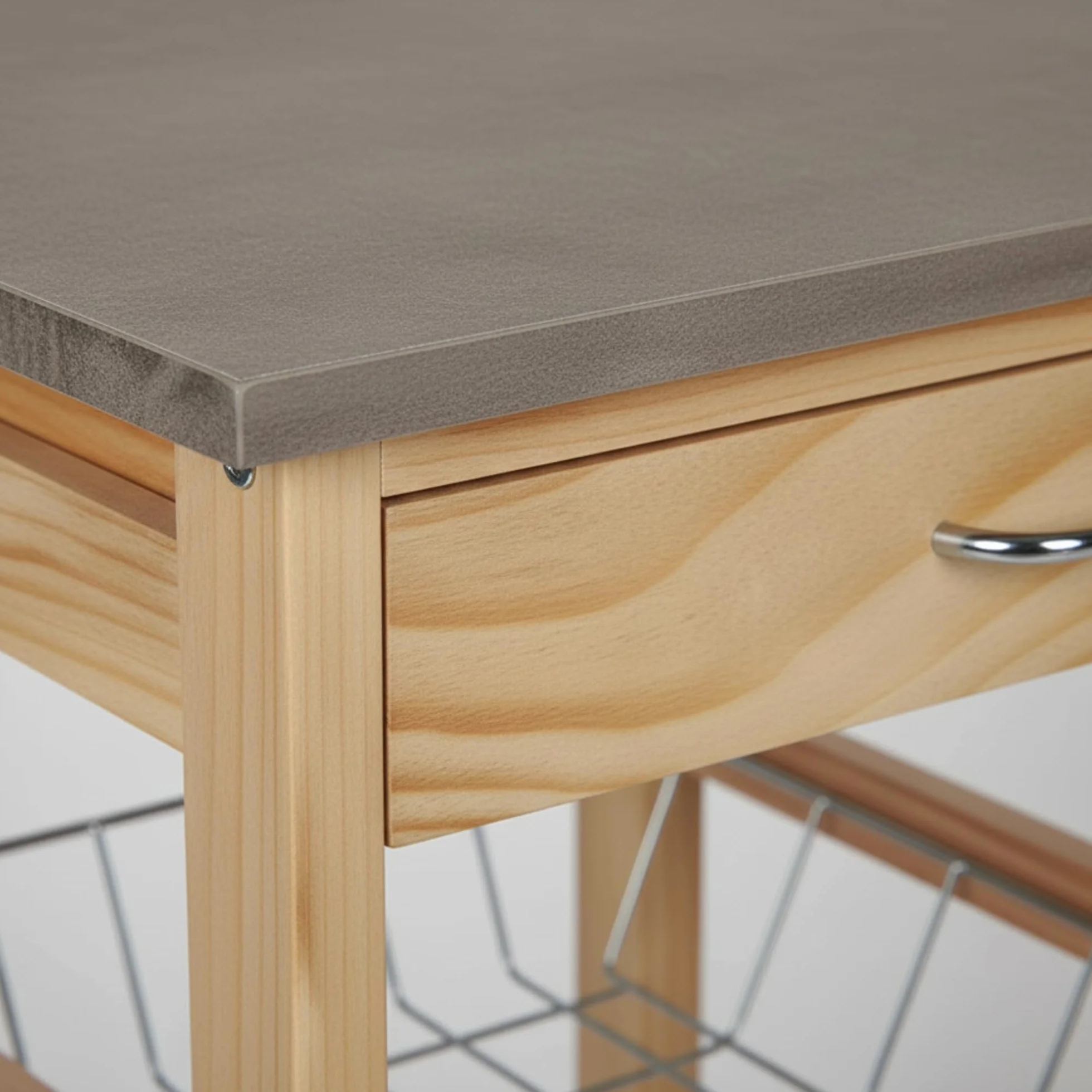 INDE MOBLEKIT | Carrito Auxiliar con Ruedas 3 Estantes con Cajón, Verdulero de Cocina en Madera Natural, Verdulero Práctico para Frutas y Verduras, Mueble Auxiliar de Cocina con Estantes