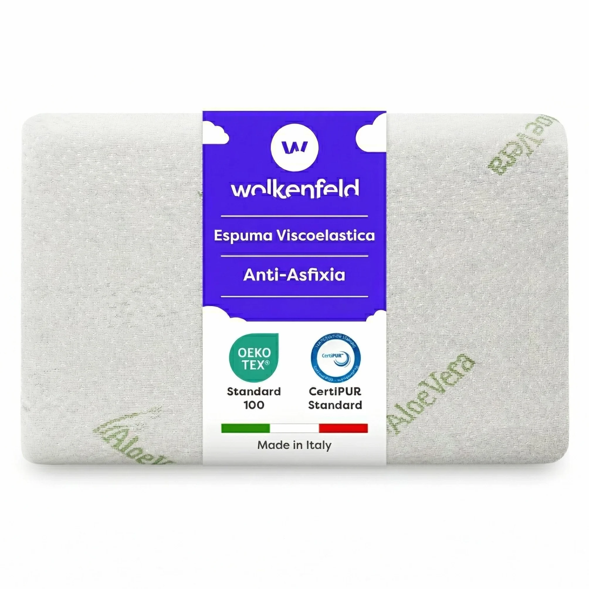 Wolkenfeld Almohada Bebe Espuma Viscoelástica 50x30x5,5 cm Ergonómica Funda Extraíble Aloe Vera Memory Foam Cuna