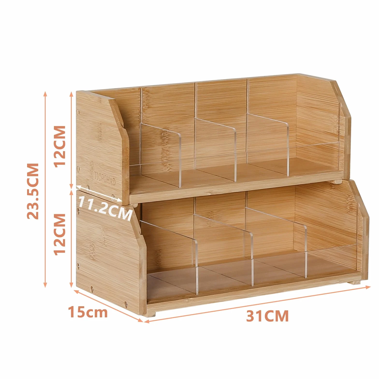 TIOPGHAD Organizador de bolsas de té de bambú apilable de 2 capas, soporte de almacenamiento para bolsas de té, contenedores de madera para té, estante de estación de té para gabinete, encimera