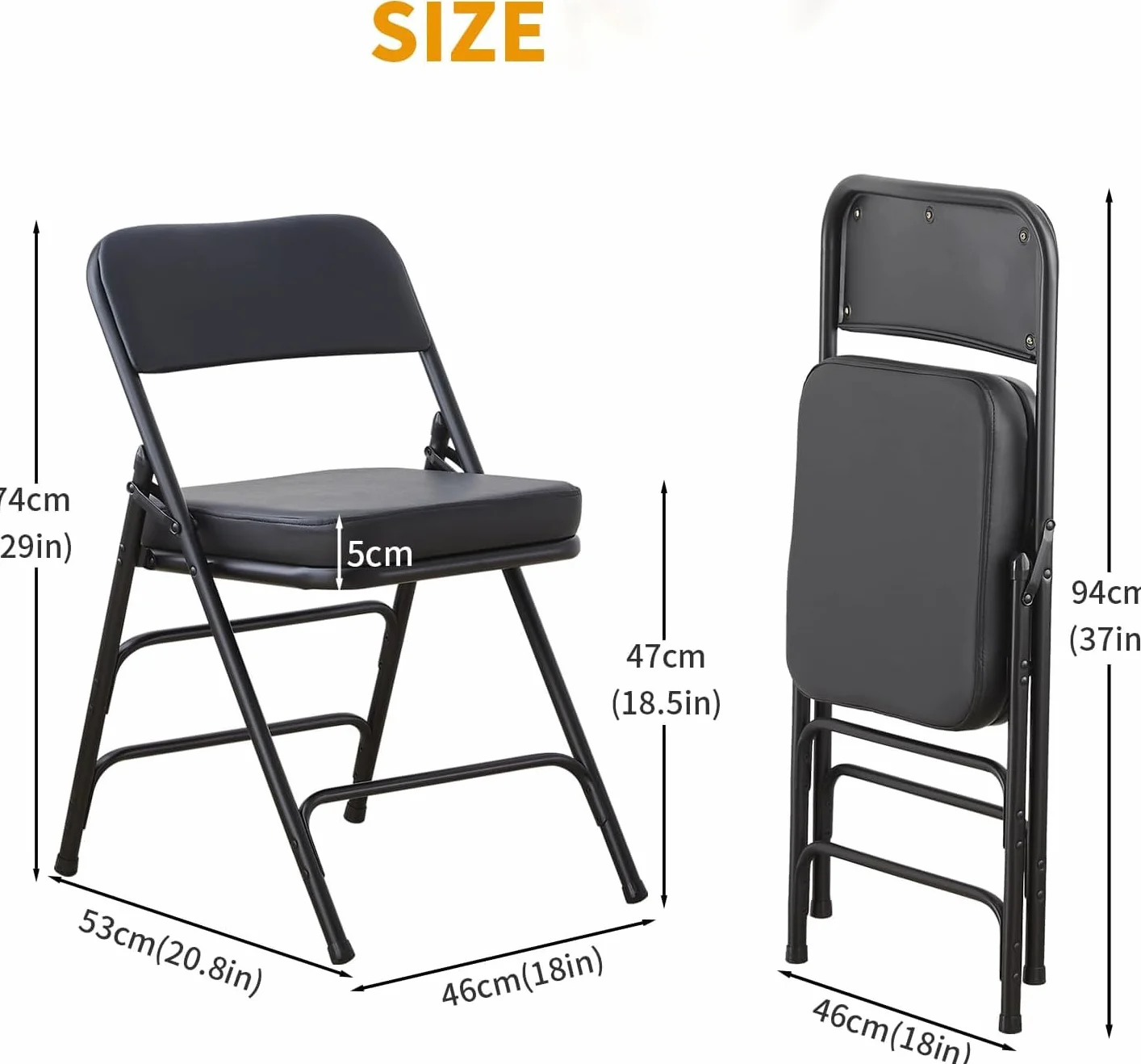 BOOSDEN Silla plegable acolchada, silla plegable con cojín grueso, silla plegable de metal resistente para exteriores e interiores, comedor y fiesta, color negro